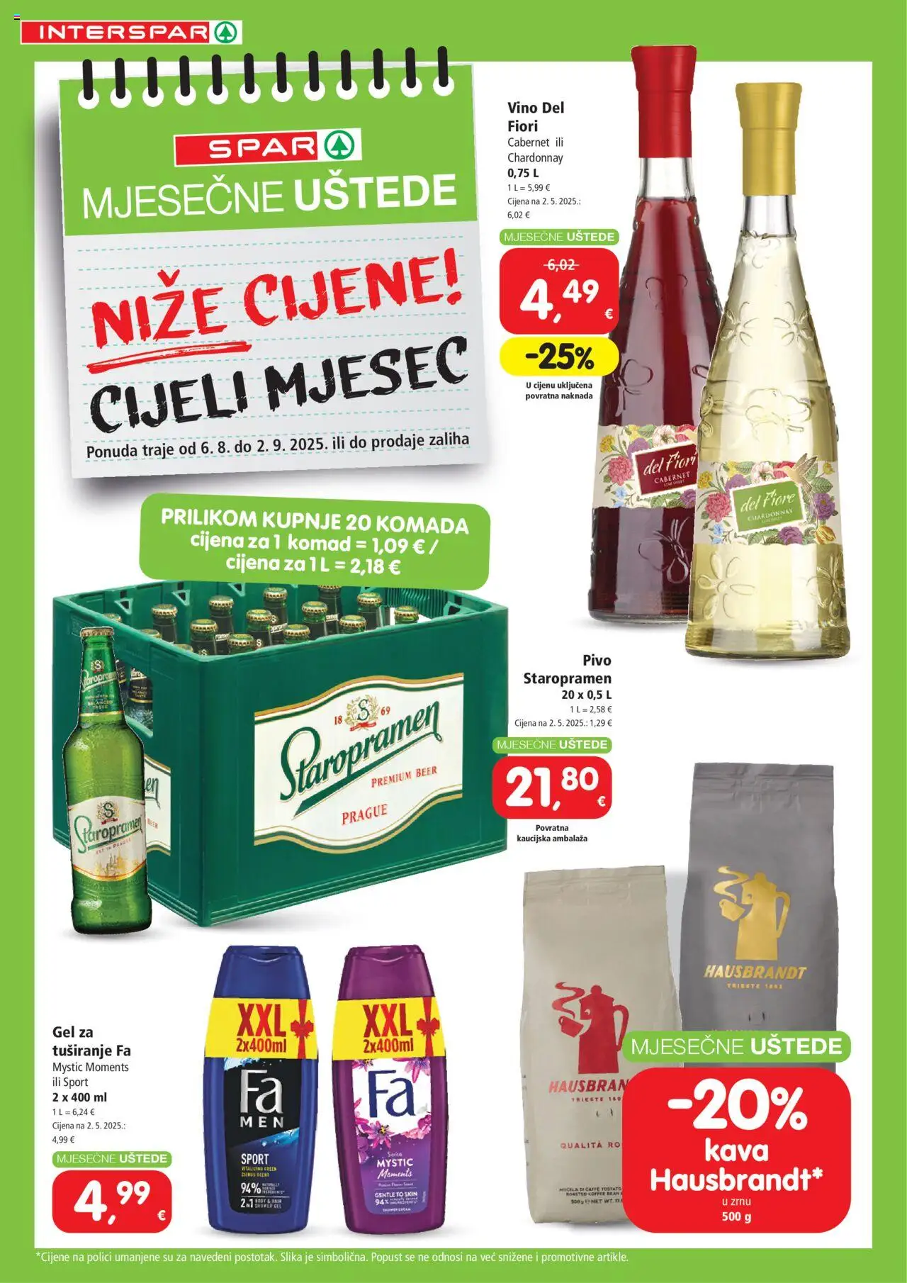 Interspar katalog | vrijedi od 06.08.2025 | Stranica: 4 | Proizvodi: Staropramen, Kava, Gel za tuširanje, Vino