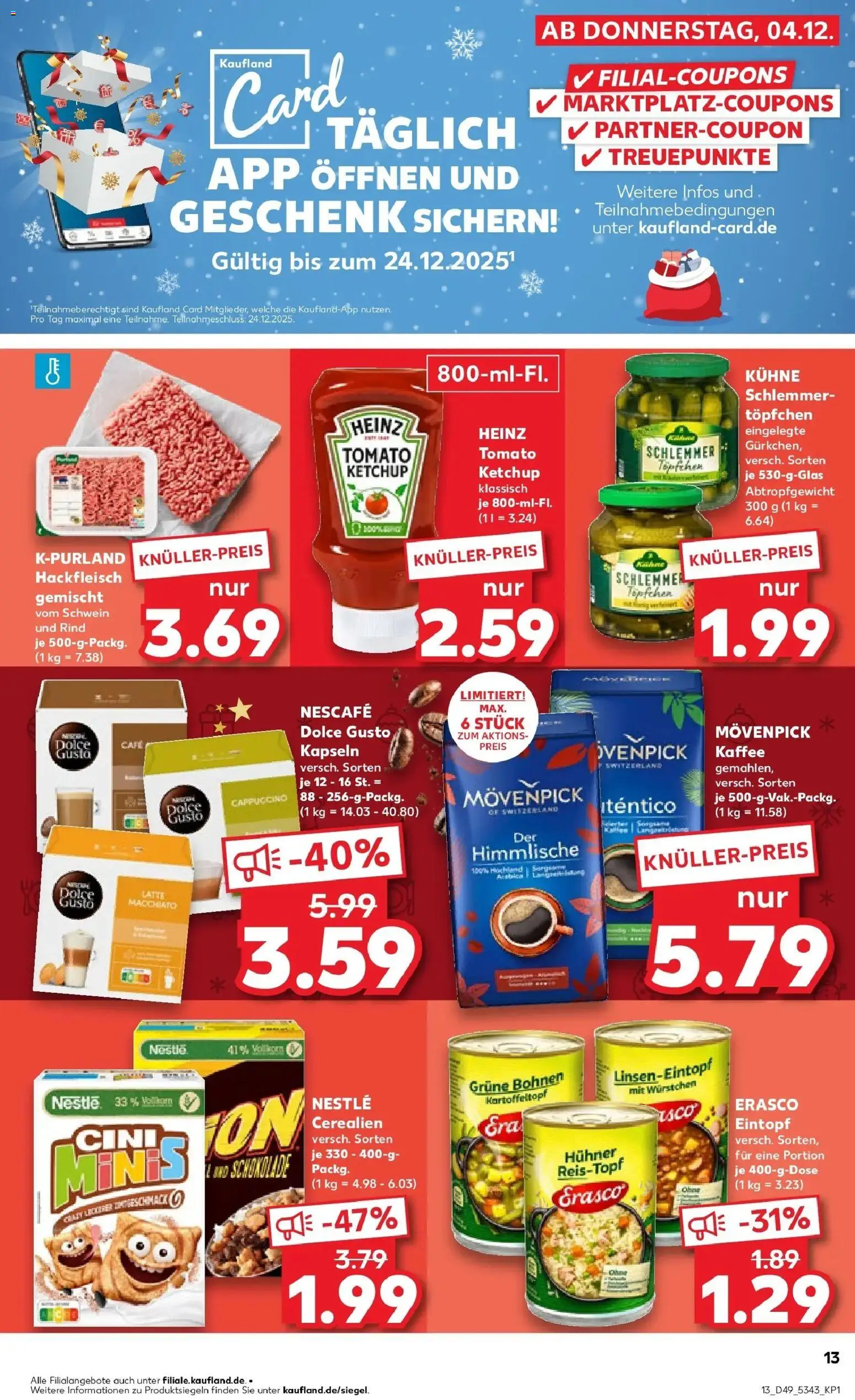 Kaufland prospekt Freising	 – gültig ab 08.12.2025 | Seite: 13 | Produkte: Kaffee, Schokolade, Dolce Gusto kapseln, Hackfleisch