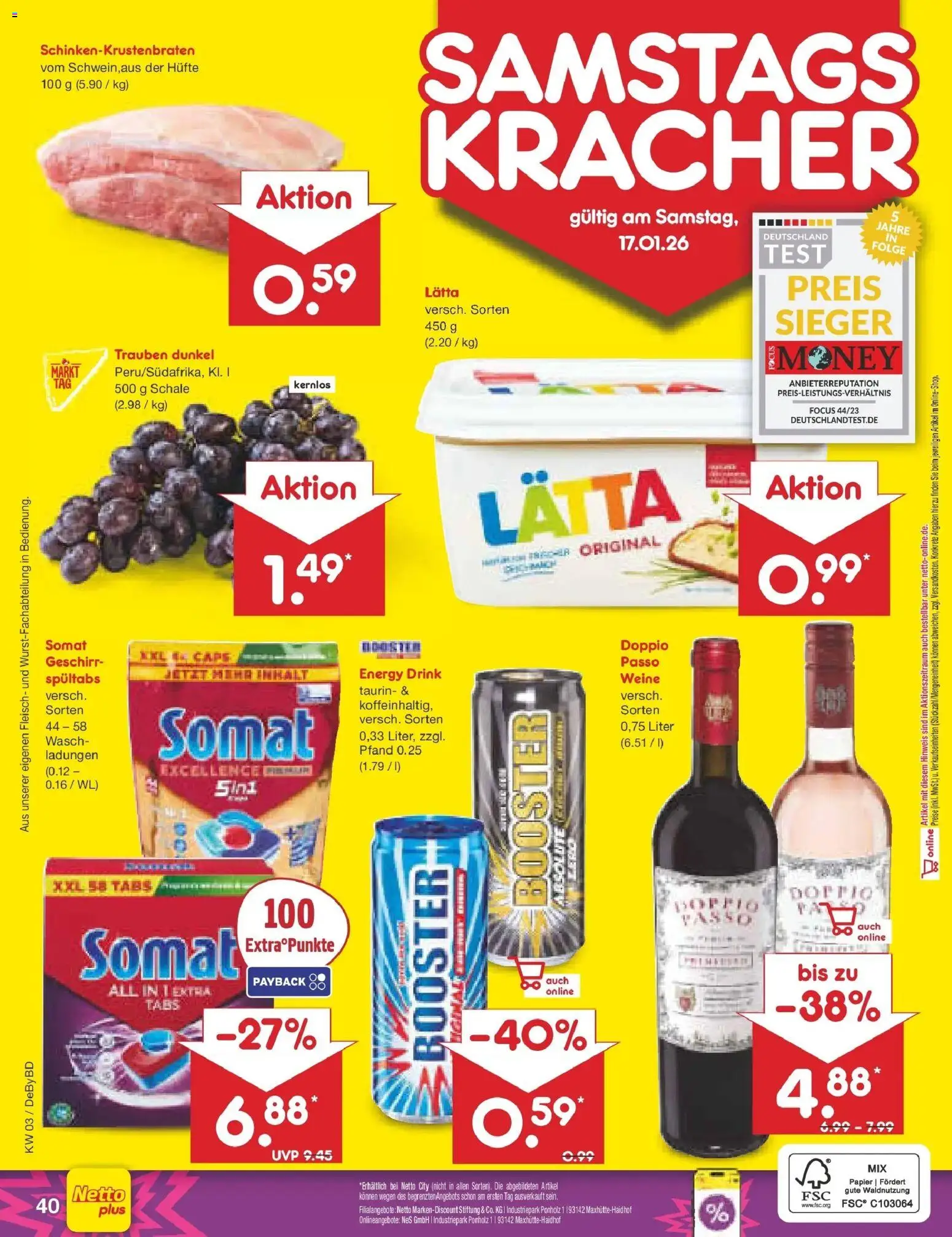 Netto Marken-Discount prospekt Buttenwiesen	 – gültig ab 12.01.2026 | Seite: 54 | Produkte: Energy, Trauben, Lätta, Fleisch