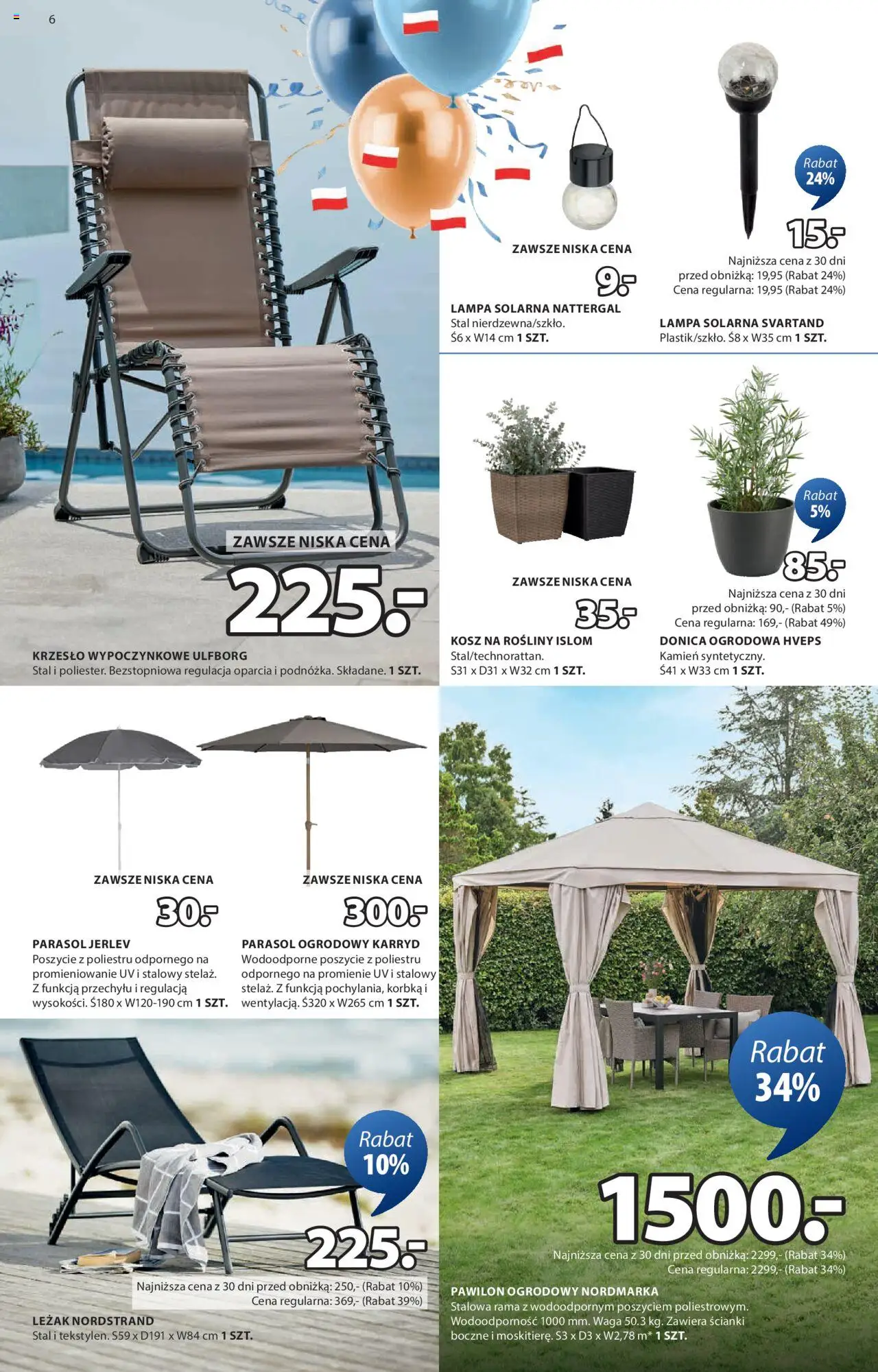 JYSK Gazetka od 21.05.2025 | Strona: 6 | Produkty: Parasol, Waga, Leżak, Lampa
