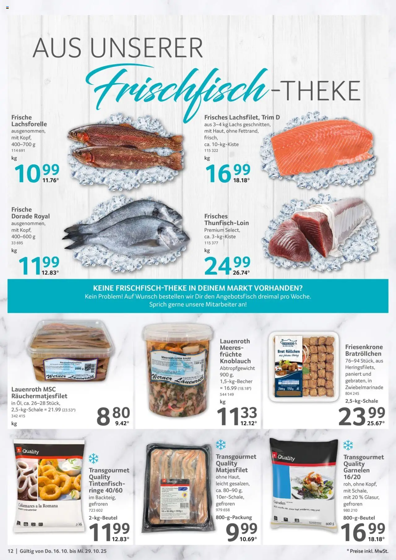 Selgros Gastronomie – gültig ab 16.10.2025 | Seite: 12 | Produkte: Garnelen, Tintenfisch, Lachs, Meeresfrüchte