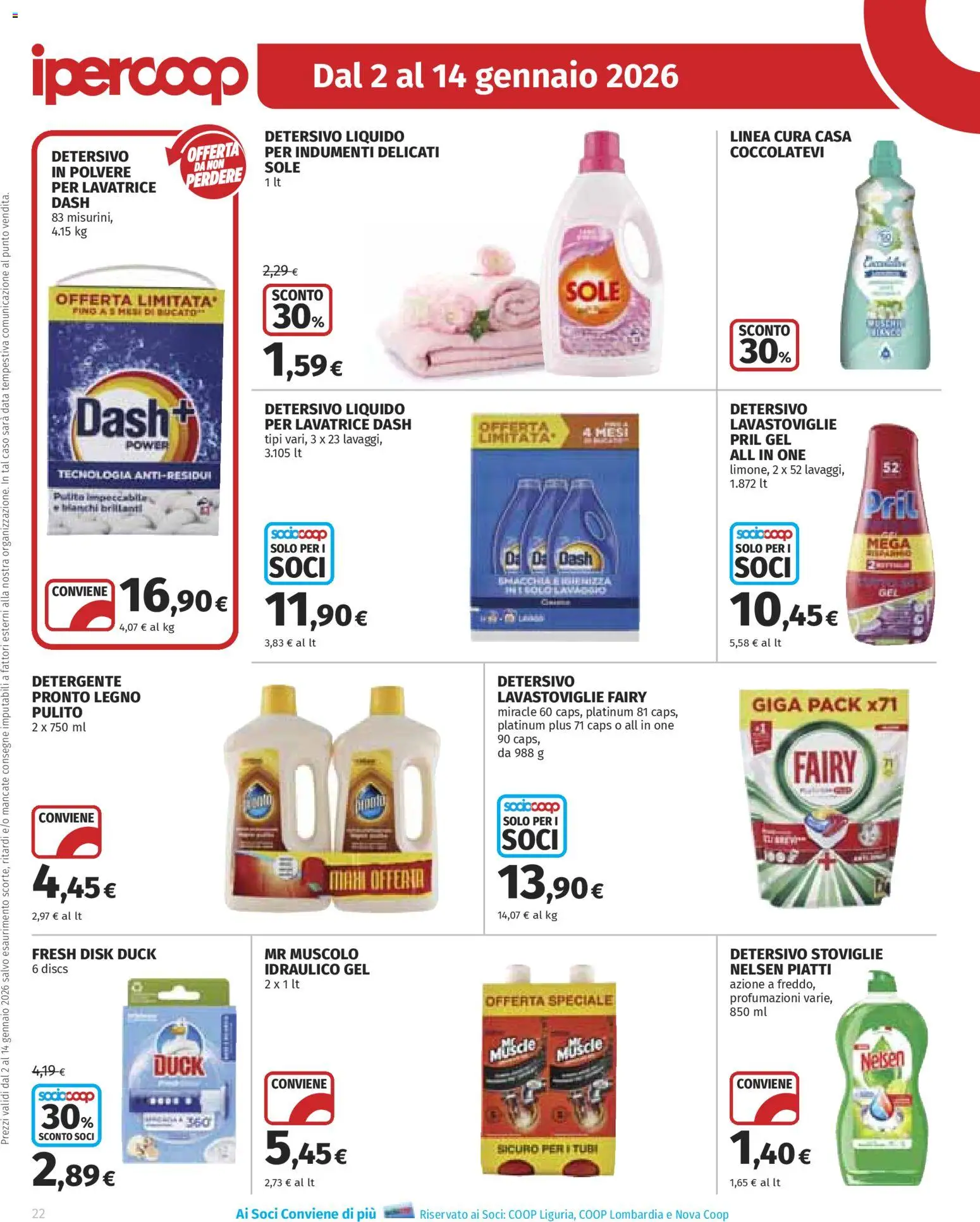 Volantino Ipercoop del 02.01.2026 | Pagina: 22 | Prodotti: Detergente, Lavatrice, Lavastoviglie, Data