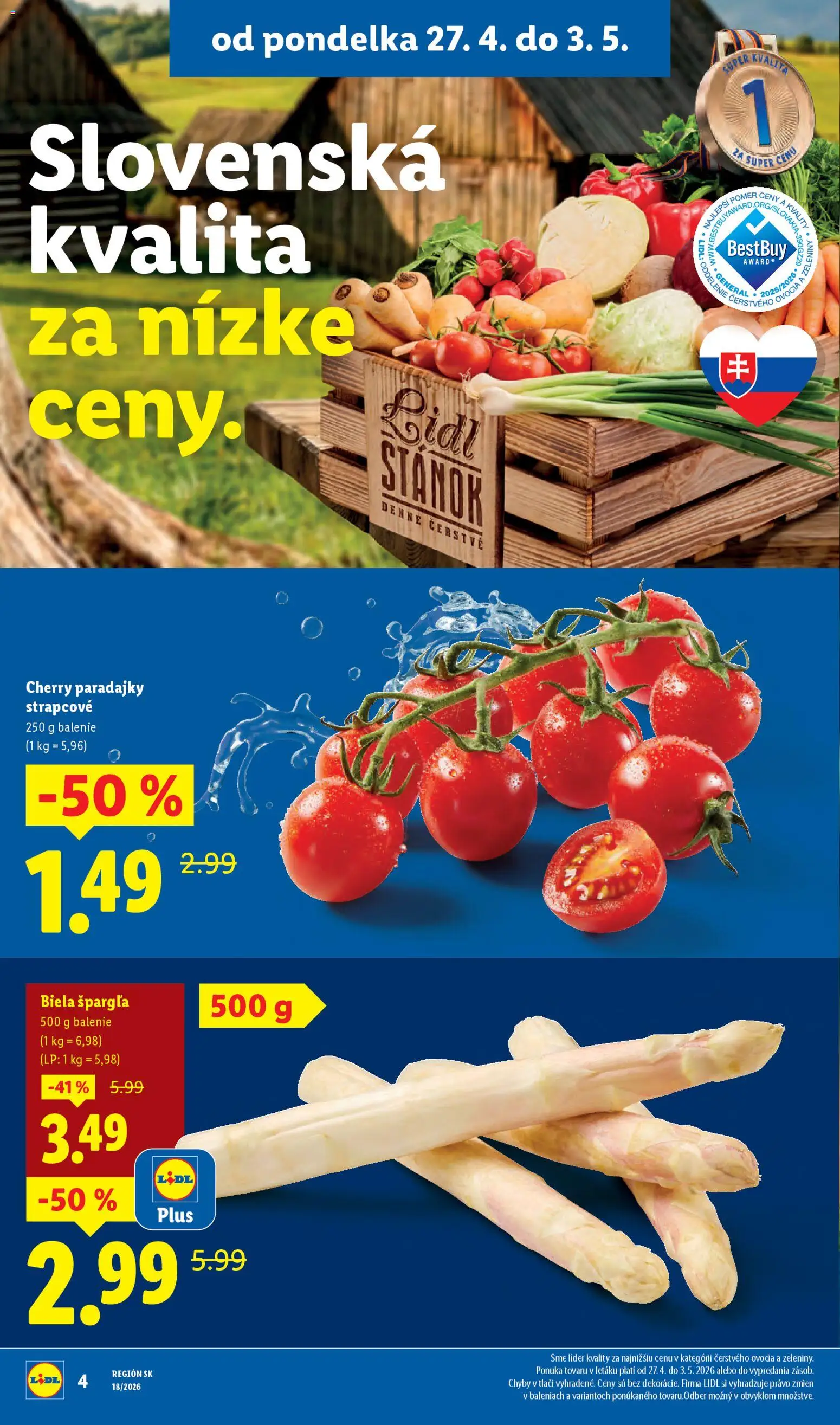 Nové Lidl akcie – leták je platný od 27.04.2026 | Strana: 6 | Produkty: Paradajky, Špargľa, Cherry paradajky