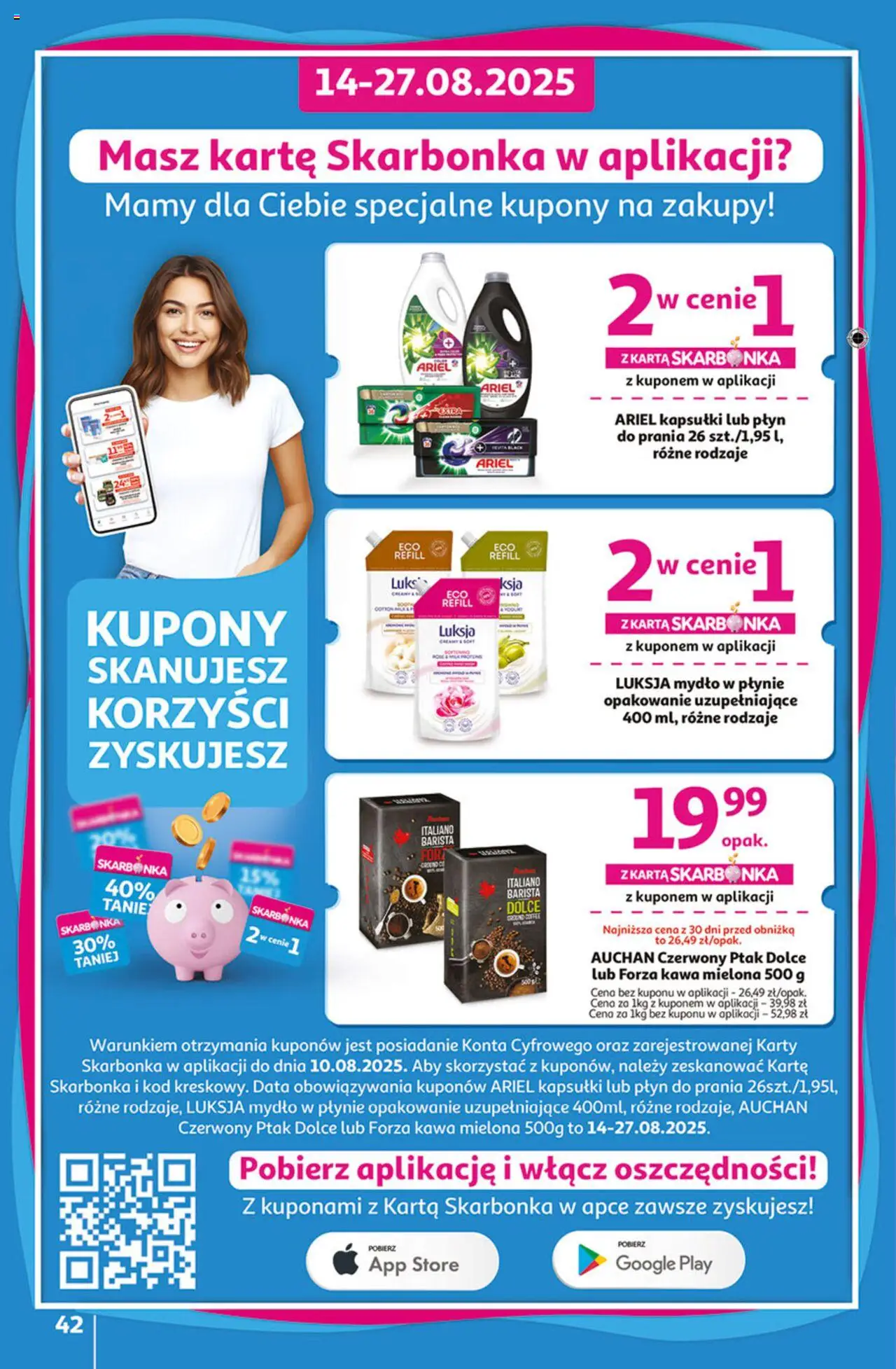Auchan Gazetka - Odlotowe ceny na start szkoły Hipermarket od 14.08.2025 | Strona: 42 | Produkty: Ariel kapsułki, Mydło w płynie, Kawa, Mydło