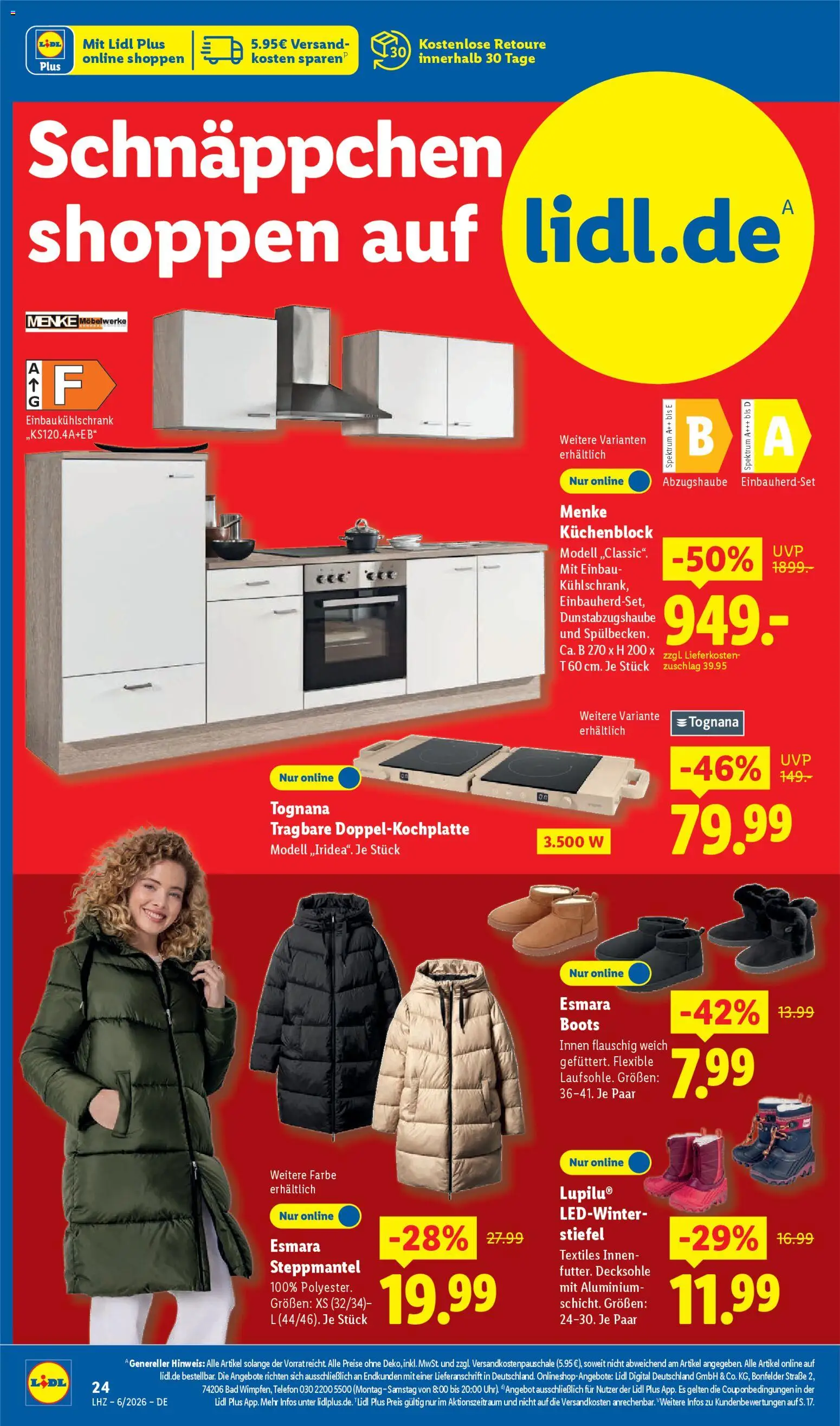 Lidl Prospekt Kornwestheim – gültig ab 02.02.2026 | Seite: 34 | Produkte: Küchenblock, Steppmantel, Stiefel, Telefon