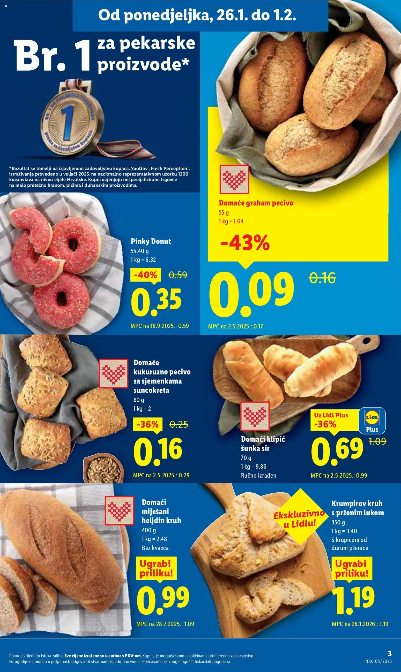 Lidl katalog | vrijedi od 26.01.2026 | Stranica: 3 | Proizvodi: Sir, Kruh, Šunka, Pecivo