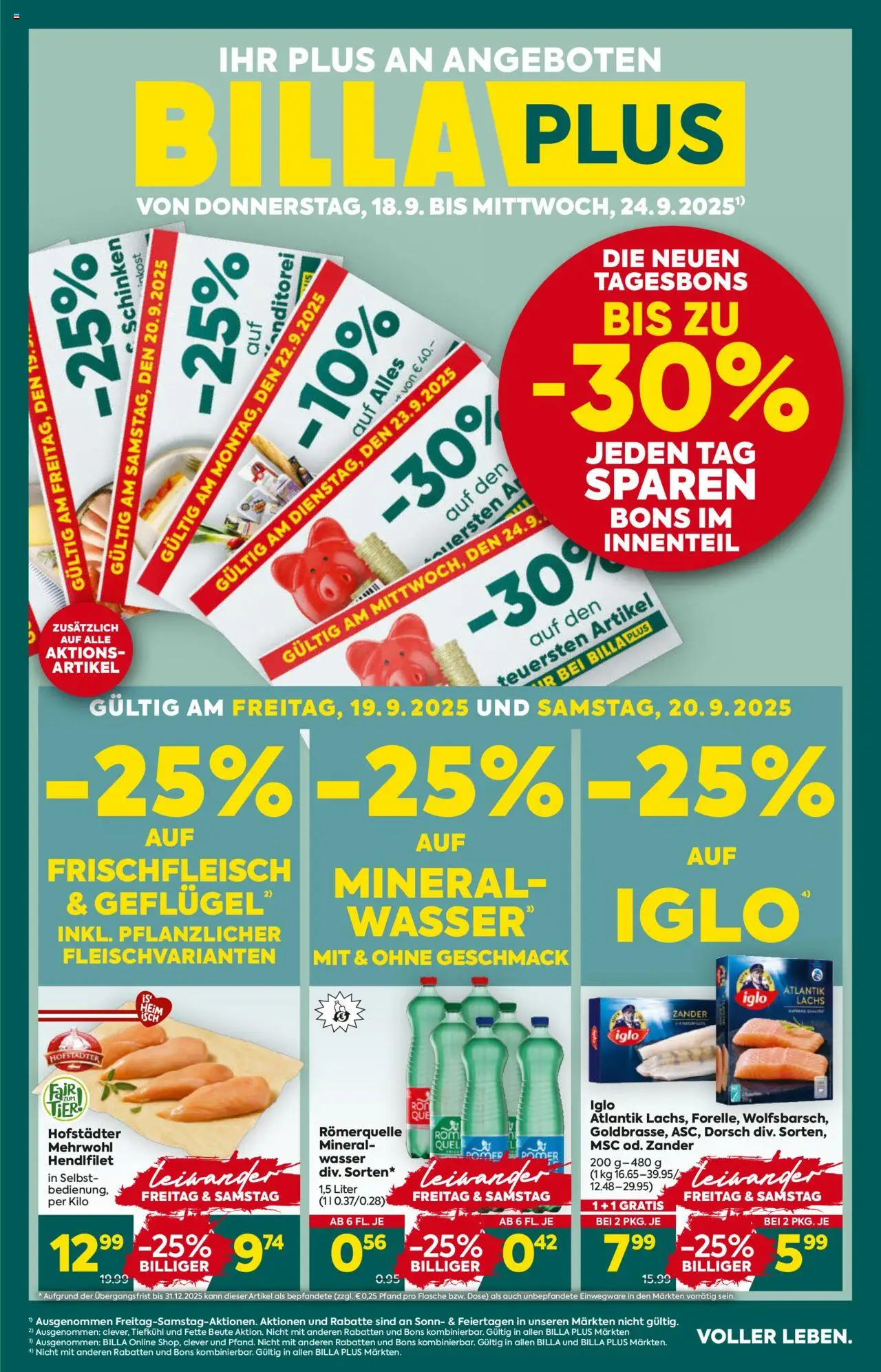 Billa Plus Flugblatt - Niederösterreich gültig ab 18.09.2025 | Seite: 1 | Produkte: Wasser, Schinken