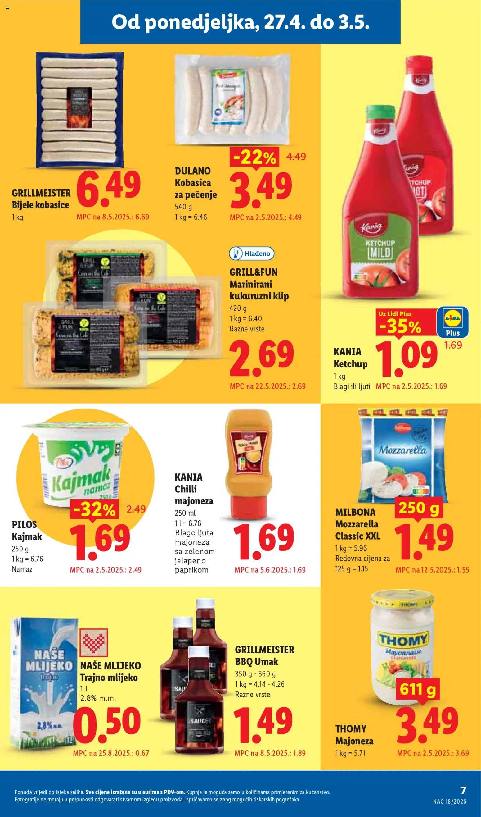 Lidl katalog | vrijedi od 27.04.2026 | Stranica: 7 | Proizvodi: Trajno mlijeko, Majoneza, Umak, Namaz