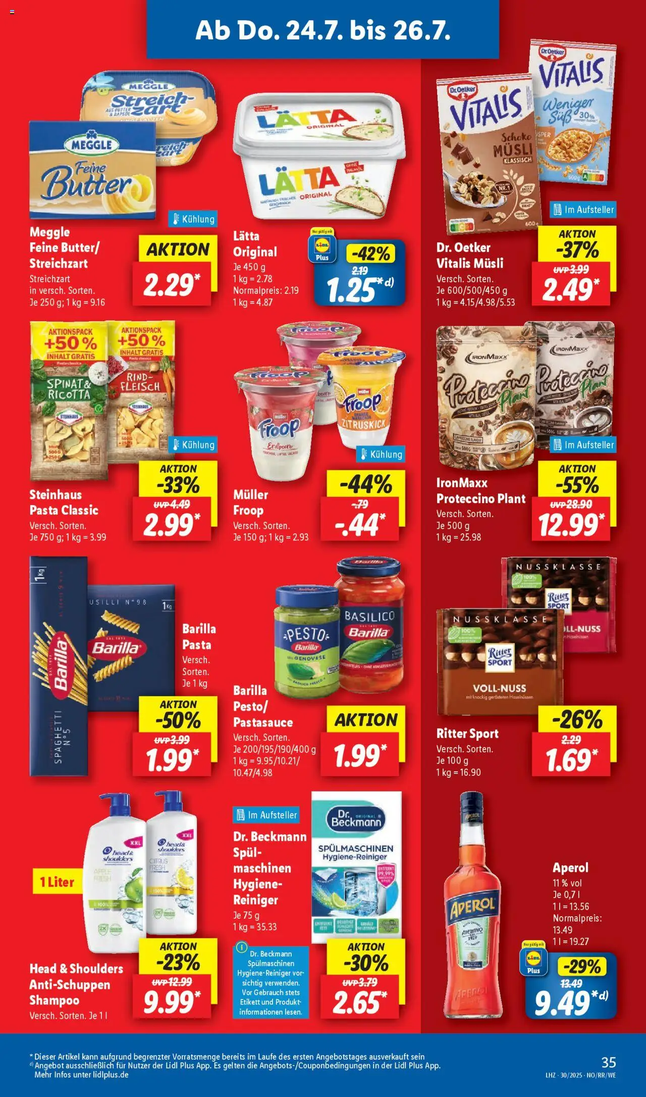 Lidl Prospekt 	 - gültig ab dem 21.07.2025 | Seite: 57 | Produkte: Butter, Barilla, Aperol, Fleisch