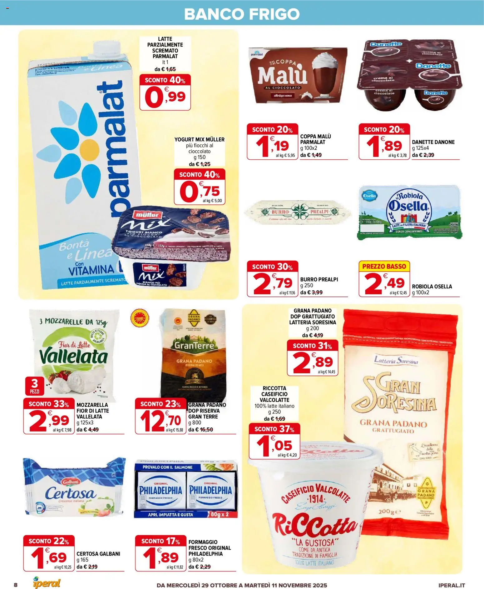 Volantino Iperal del 29.10.2025 | Pagina: 8 | Prodotti: Crema, Yogurt, Mozzarella, Formaggio