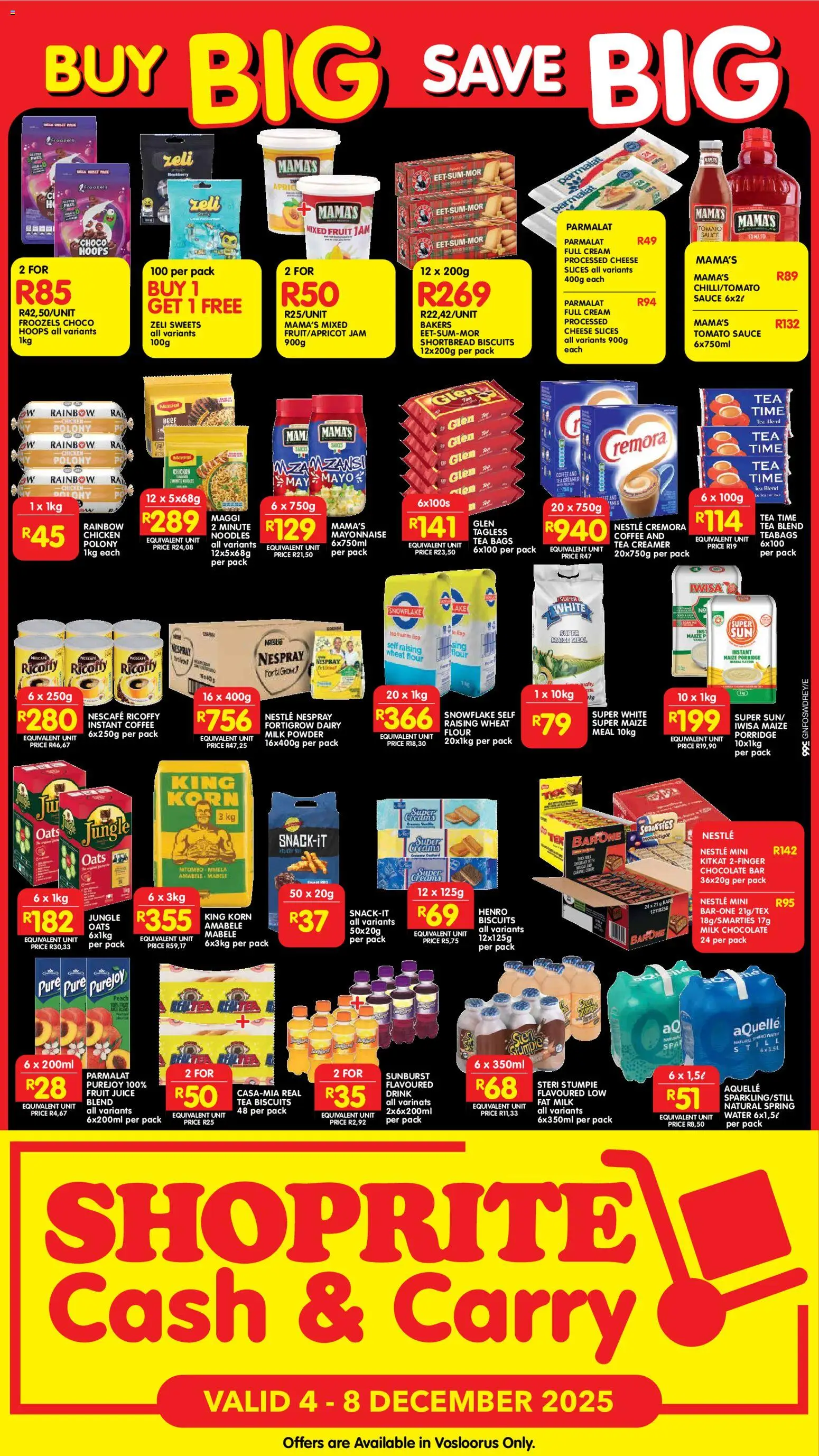 New Shoprite catalogue – valid from 04.12.2025 | Page: 2 | Products: Cheese, Oats, Sauce, Estuche organizador de viaje