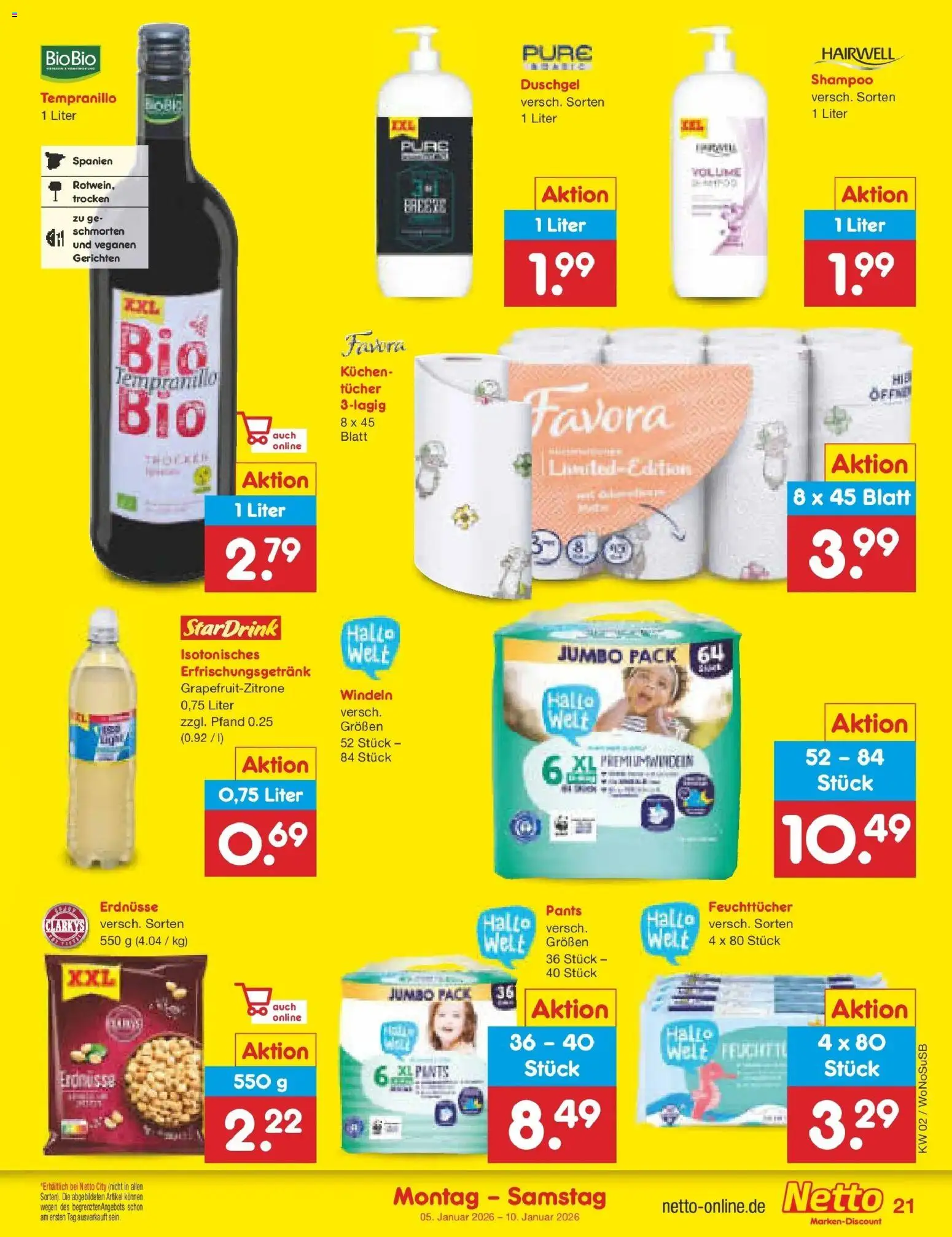 Netto Marken-Discount prospekt Rodgau	 – gültig ab 05.01.2026 | Seite: 21 | Produkte: Erdnüsse, Shampoo, Duschgel, Kuchen