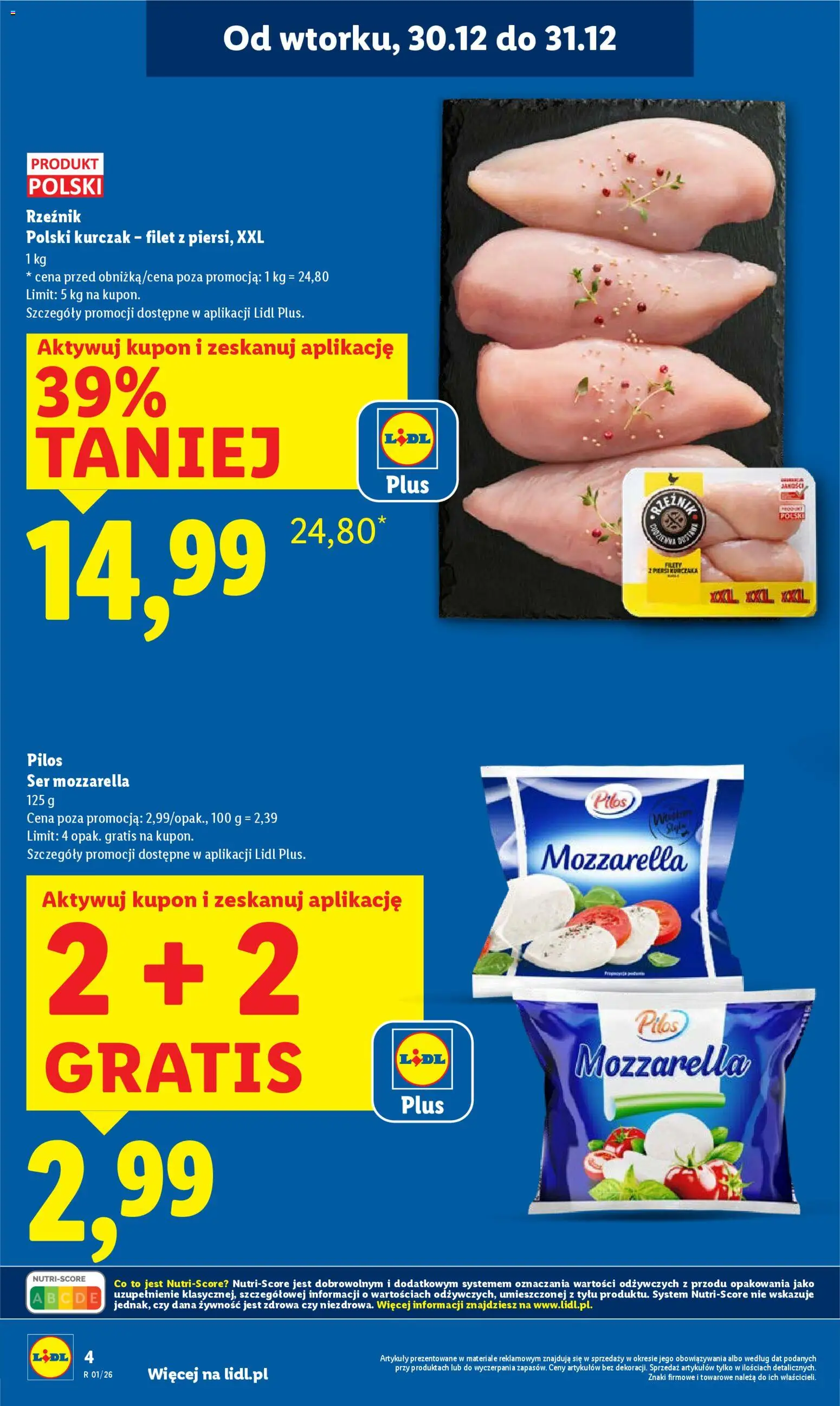 Lidl Gazetka od 29.12.2025 | Strona: 4 | Produkty: Kurczak, Piersi, Ser, Mozzarella