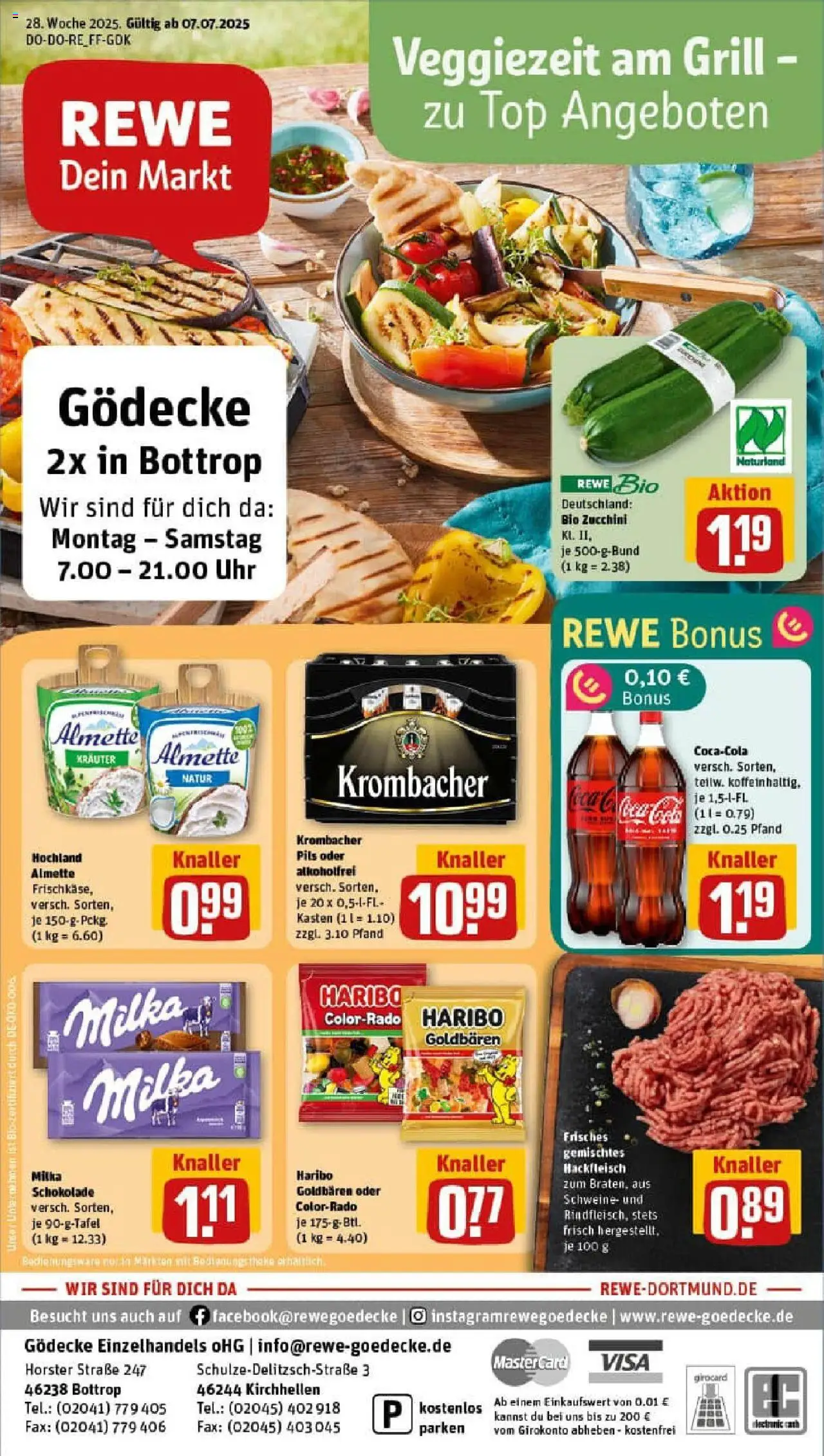 Rewe prospekt Bottrop	 - gültig ab dem 06.07.2025 | Seite: 1 | Produkte: Grill, Pils, Uhr, Hackfleisch