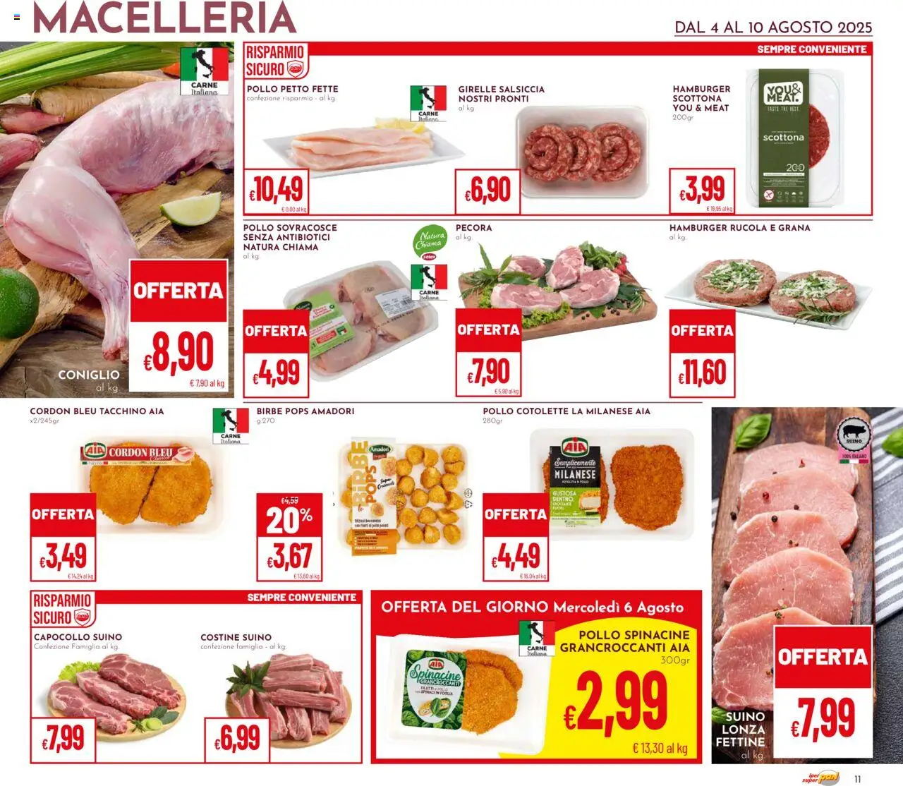 Volantino Pan del 04.08.2025 | Pagina: 11 | Prodotti: Rucola, Tacchino, Salsiccia, The