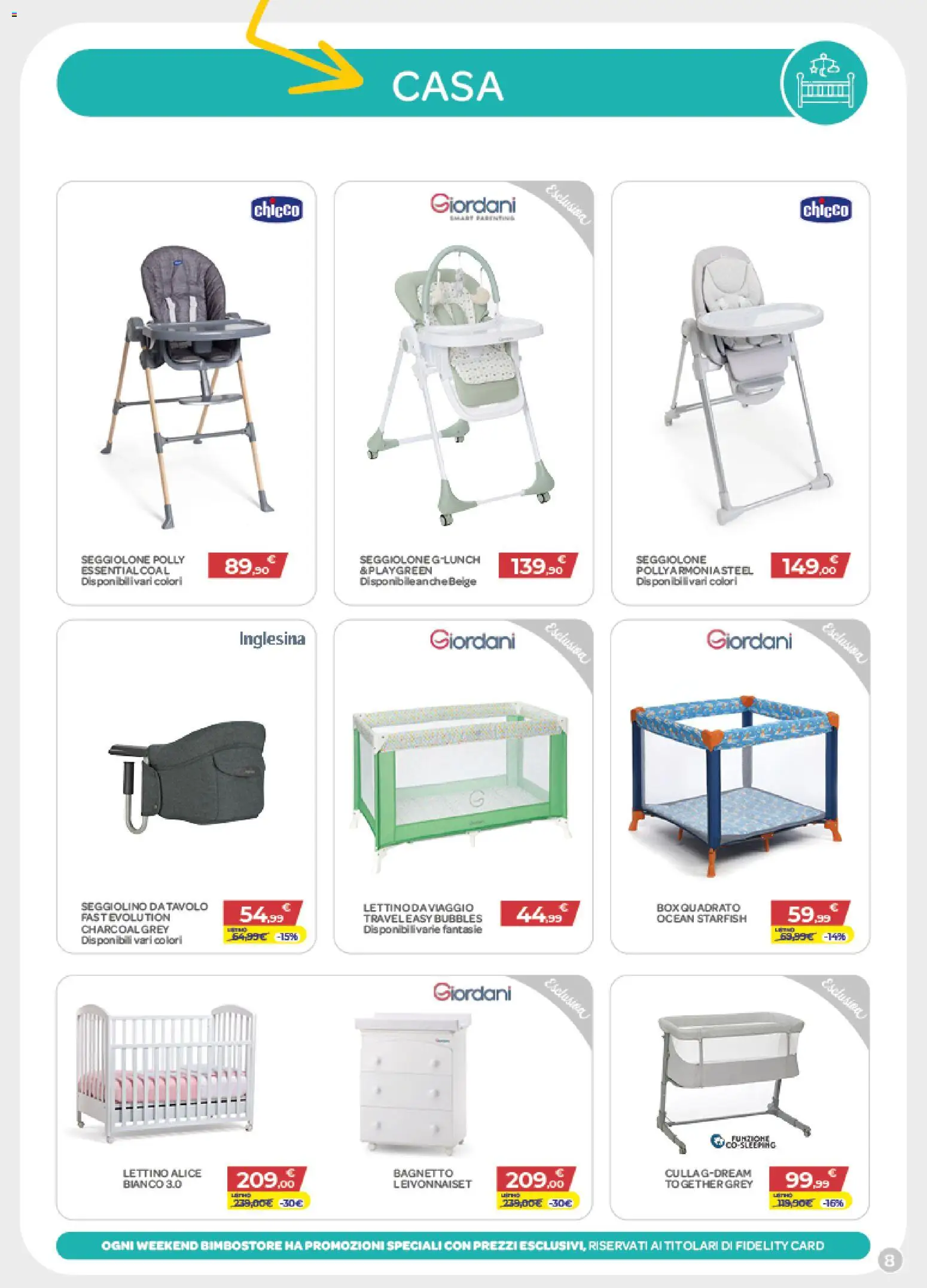 Volantino Bimbo store del 09.01.2026 | Pagina: 8 | Prodotti: Lettino, Seggiolino, Bagnetto, Tavolo