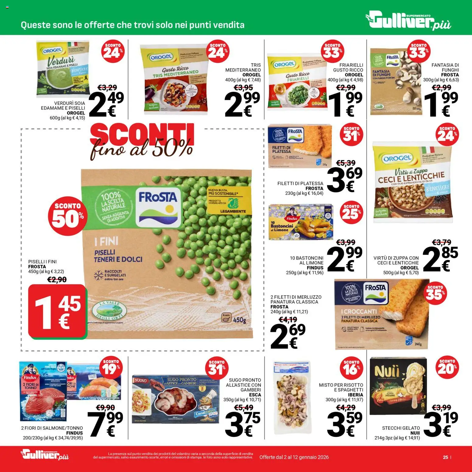 Volantino Gulliver del 02.01.2026 | Pagina: 25 | Prodotti: Merluzzo, Gelato, Limone, Friarielli