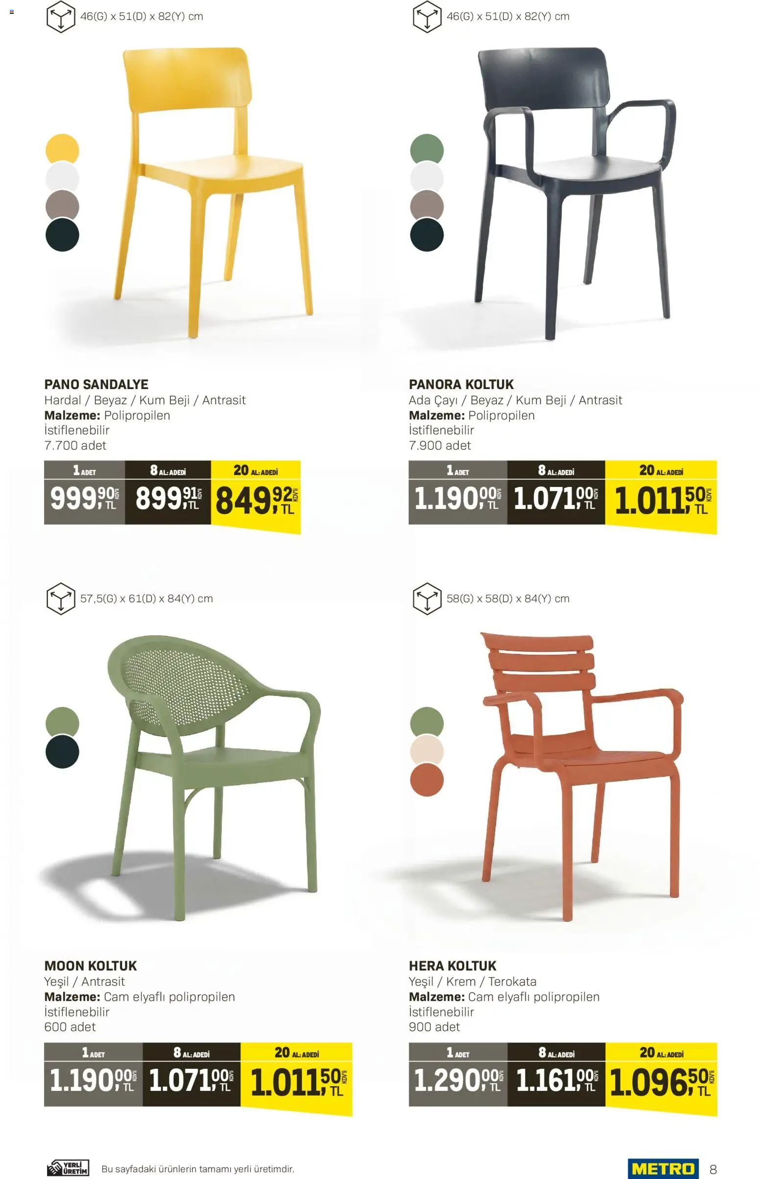 Metro - Açık Hava Çözümleri - 10.04.2026 tarihinden itibaren geçerlidir | Sayfa: 8 | Ürünler: Koltuk, Sandalye, Ada çayi, Krem
