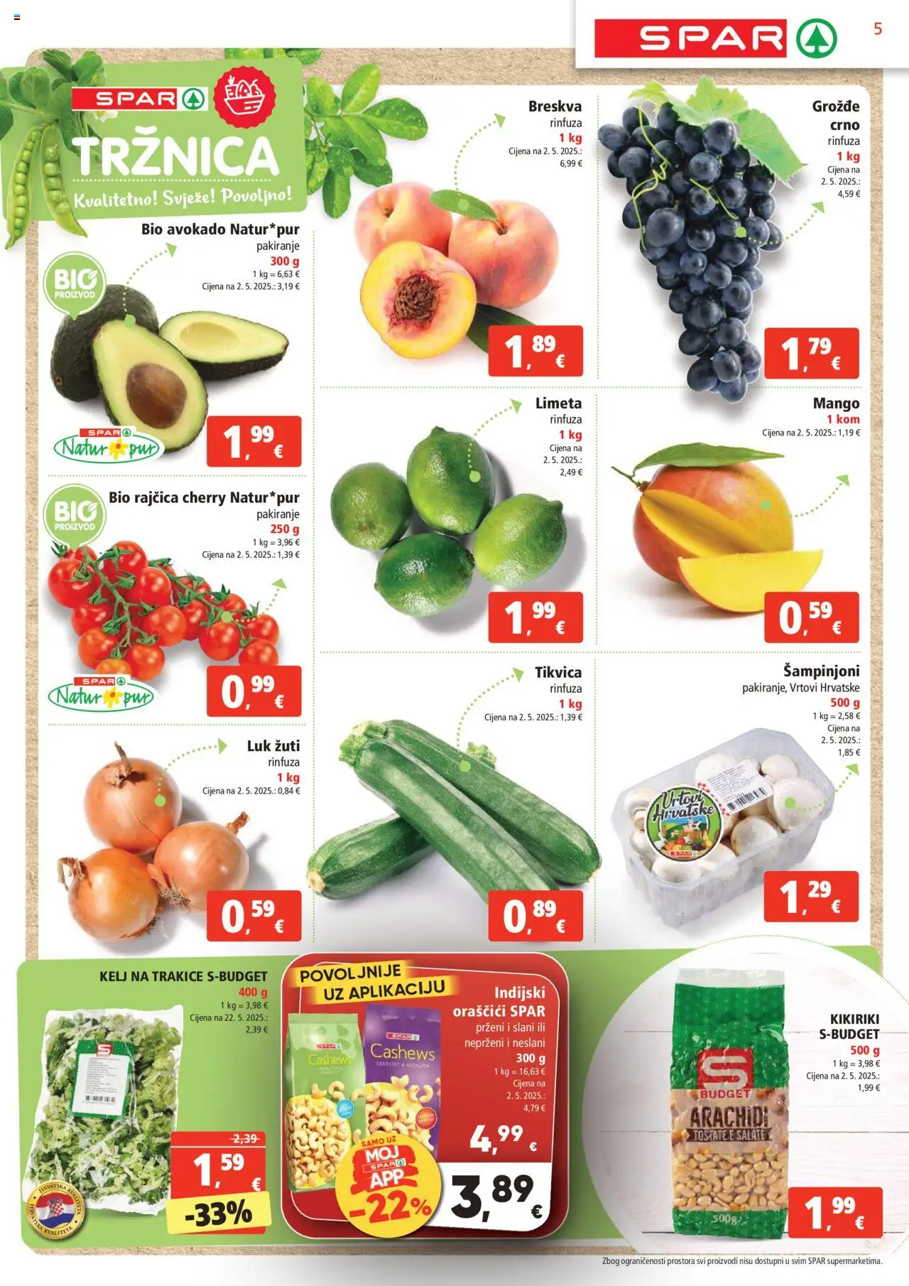 Spar katalog | vrijedi od 20.08.2025 | Stranica: 5 | Proizvodi: Kelj, Breskva, Limeta, Rajčica