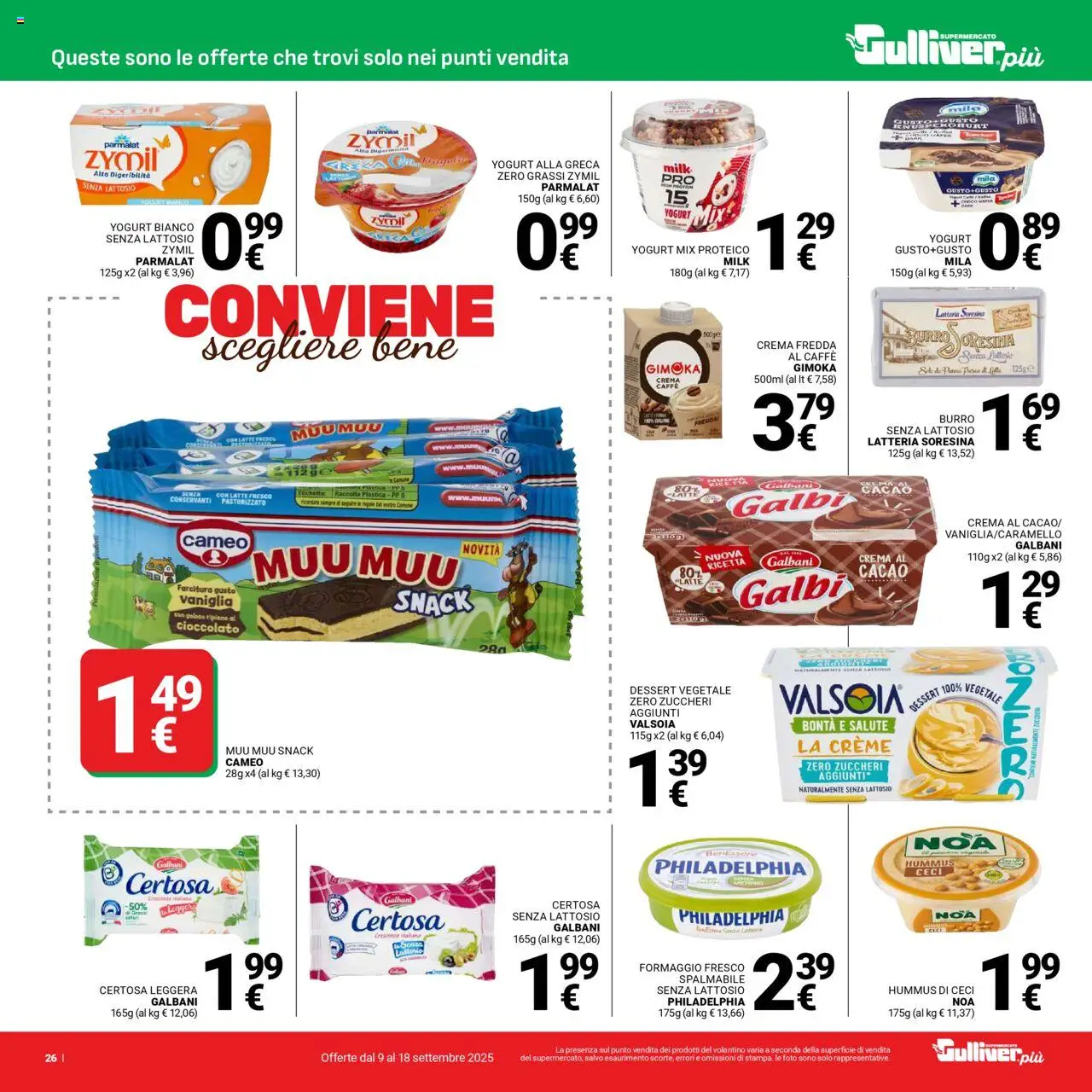 Volantino Gulliver del 09.09.2025 | Pagina: 26 | Prodotti: Yogurt, Ceci, Burro, Cacao