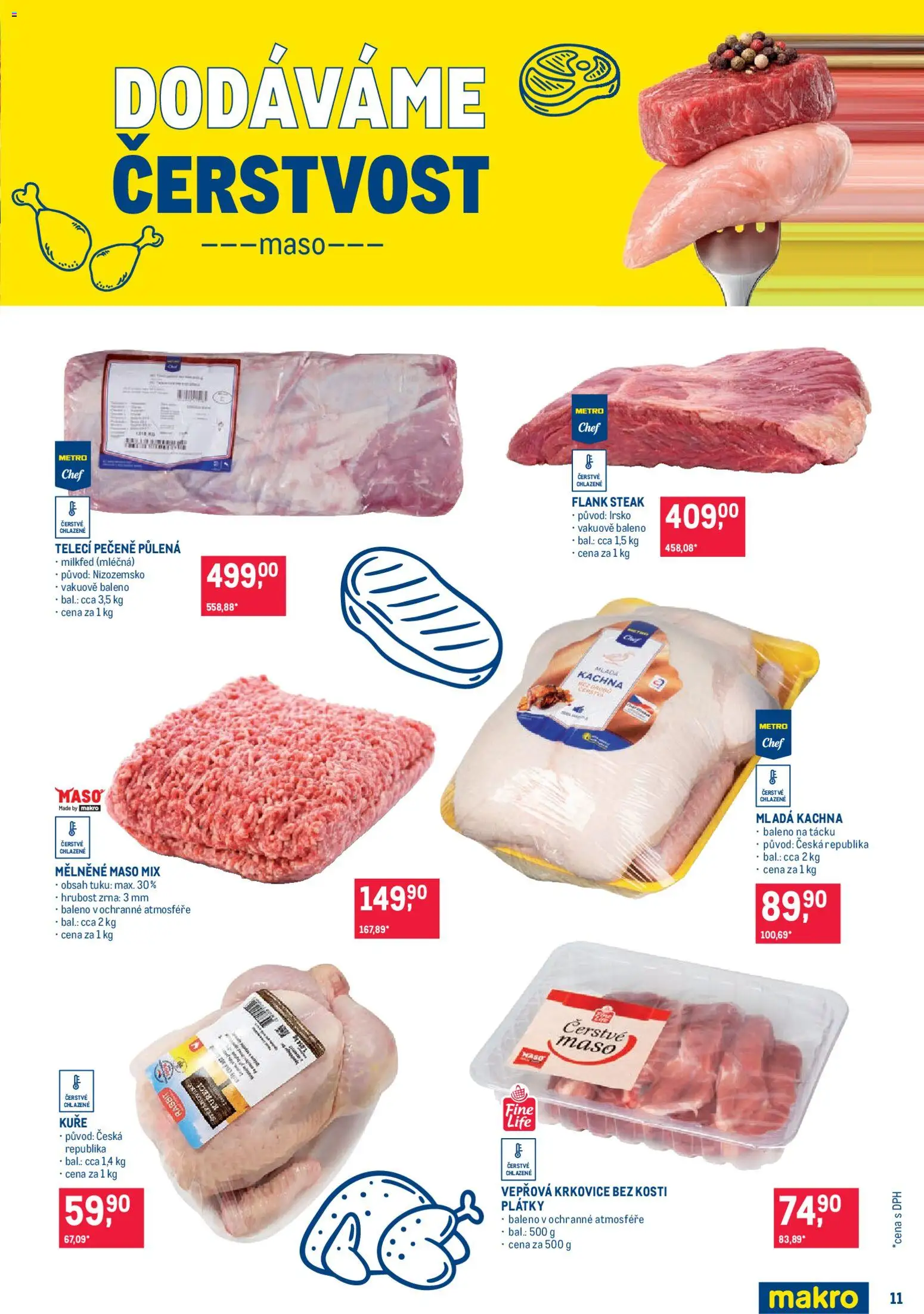 Makro leták - Pro milovníky jídla od 22.04.2026 | Strana: 11 | Produkty: Krkovice bez kosti, Kachna, Kuře, Krkovice