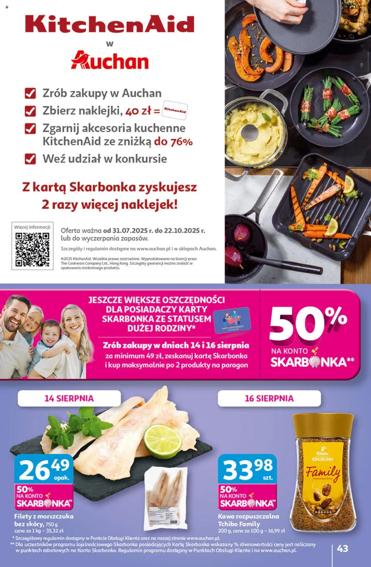 Auchan Gazetka - Odlotowe ceny na start szkoły Hipermarket od 14.08.2025 | Strona: 43 | Produkty: Karta, Kawa rozpuszczalna, Tchibo, Filety z morszczuka