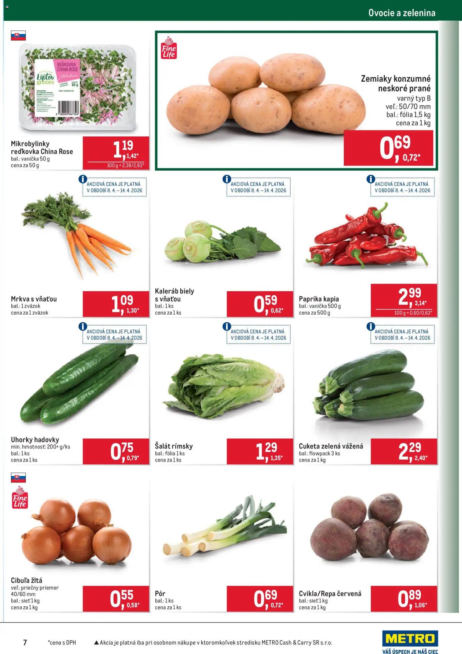 Nové Metro akcie – leták je platný od 08.04.2026 | Strana: 7 | Produkty: Paprika, Šalát, Cibuľa, Uhorky