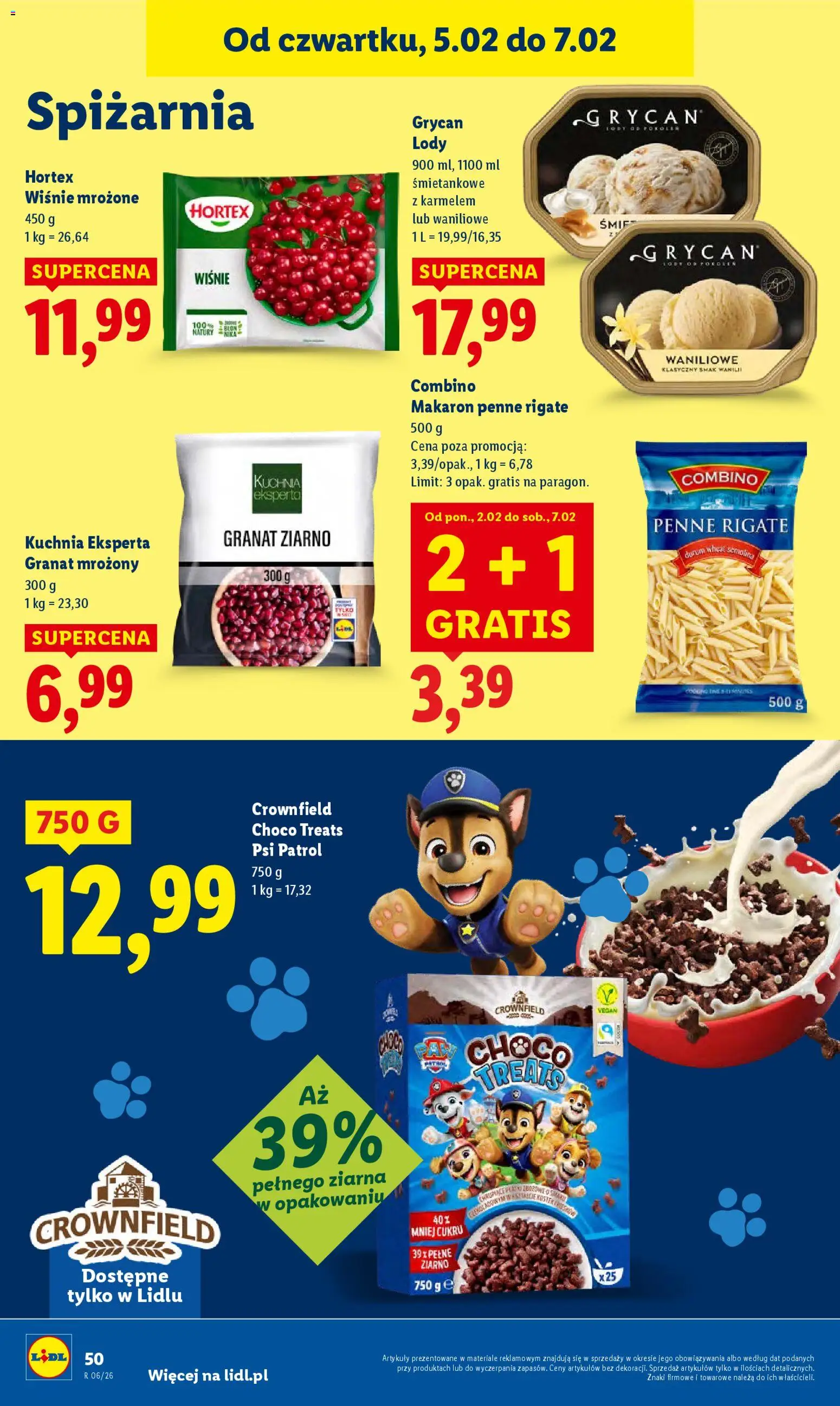 Lidl Gazetka od 05.02.2026 | Strona: 52 | Produkty: Makaron penne, Lody Grycan, Makaron, Lody