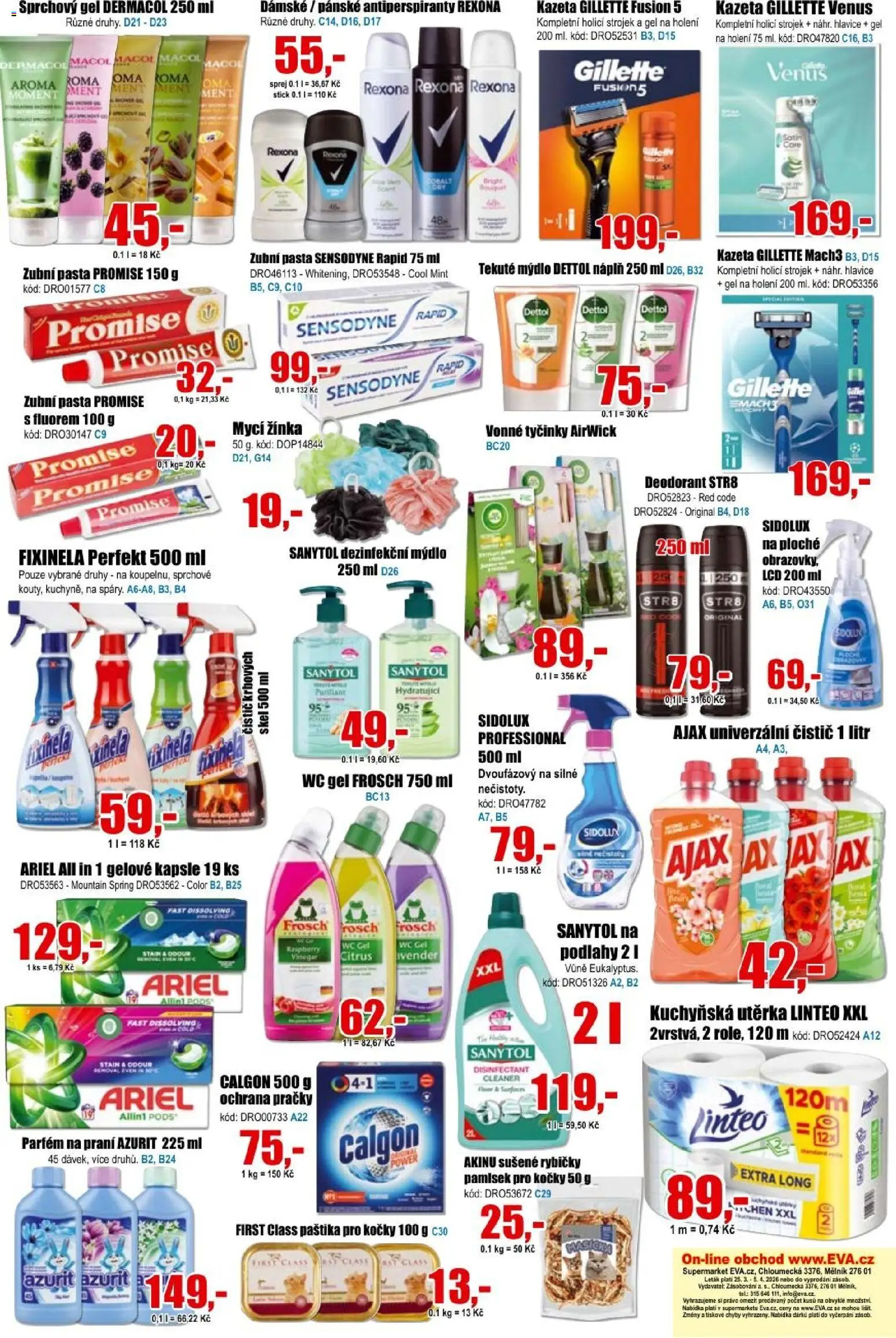 Eva supermarket leták od 25.03.2026 | Strana: 6 | Produkty: Sprchový gel, Ajax, Wc, Parfém