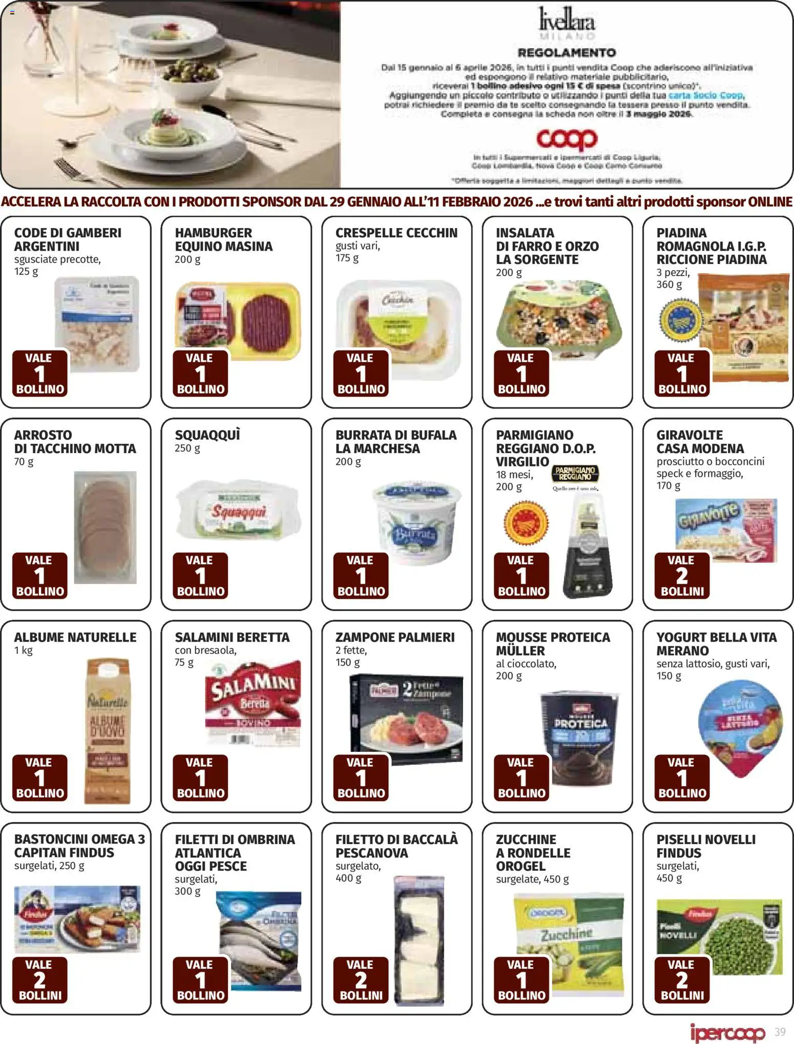 Volantino Ipercoop del 29.01.2026 | Pagina: 39 | Prodotti: Gamberi, Tacchino, Zucchine, Hamburger