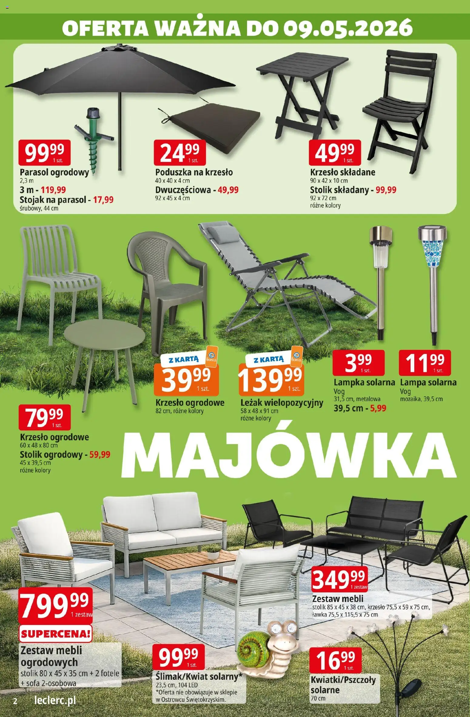 E.Leclerc gazetka - Tychy od 21.04.2026 | Strona: 2 | Produkty: Karta, Lampa solarna, Sofa, Leżak