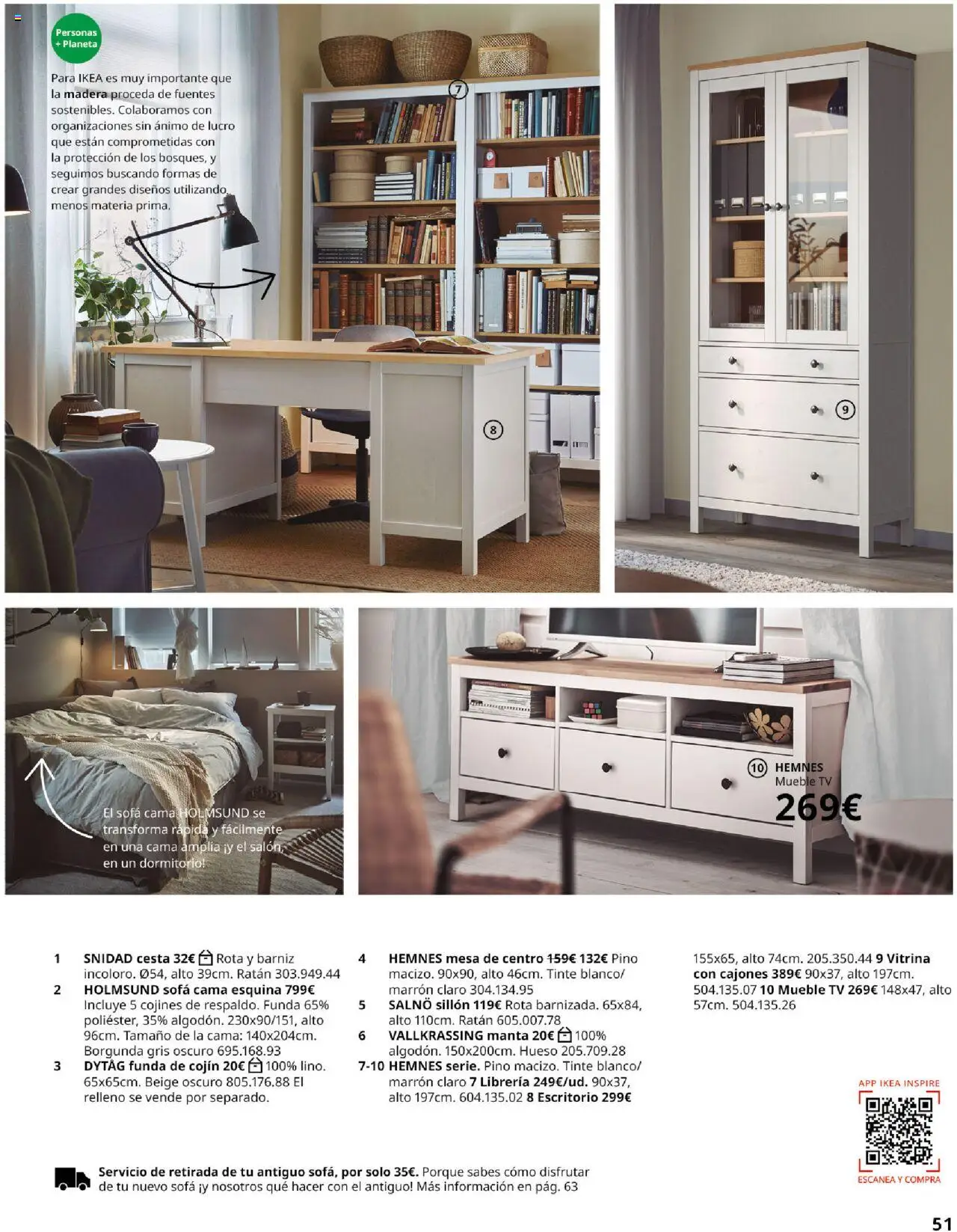 Catálogo IKEA Salones │ válido desde el 01.09.2025 | Página: 51 | Productos: Sofá cama, Cojín, Sillón, Cesta