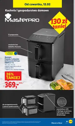 Pogląd oferty "Masterpro Podwójna frytkownica beztłuszczowa Air Fryer, 2400 W, 2 x 5 L, Podwójna frytkownica beztłuszczowa Air Fryer, 2400 W, 2 x 5 L, 49,2 x 29,5 x 45,4 cm, regulacja temperatury w zakresie od 80°C do 200°C" - ważna od 09.02.2026 | Strona: 21
