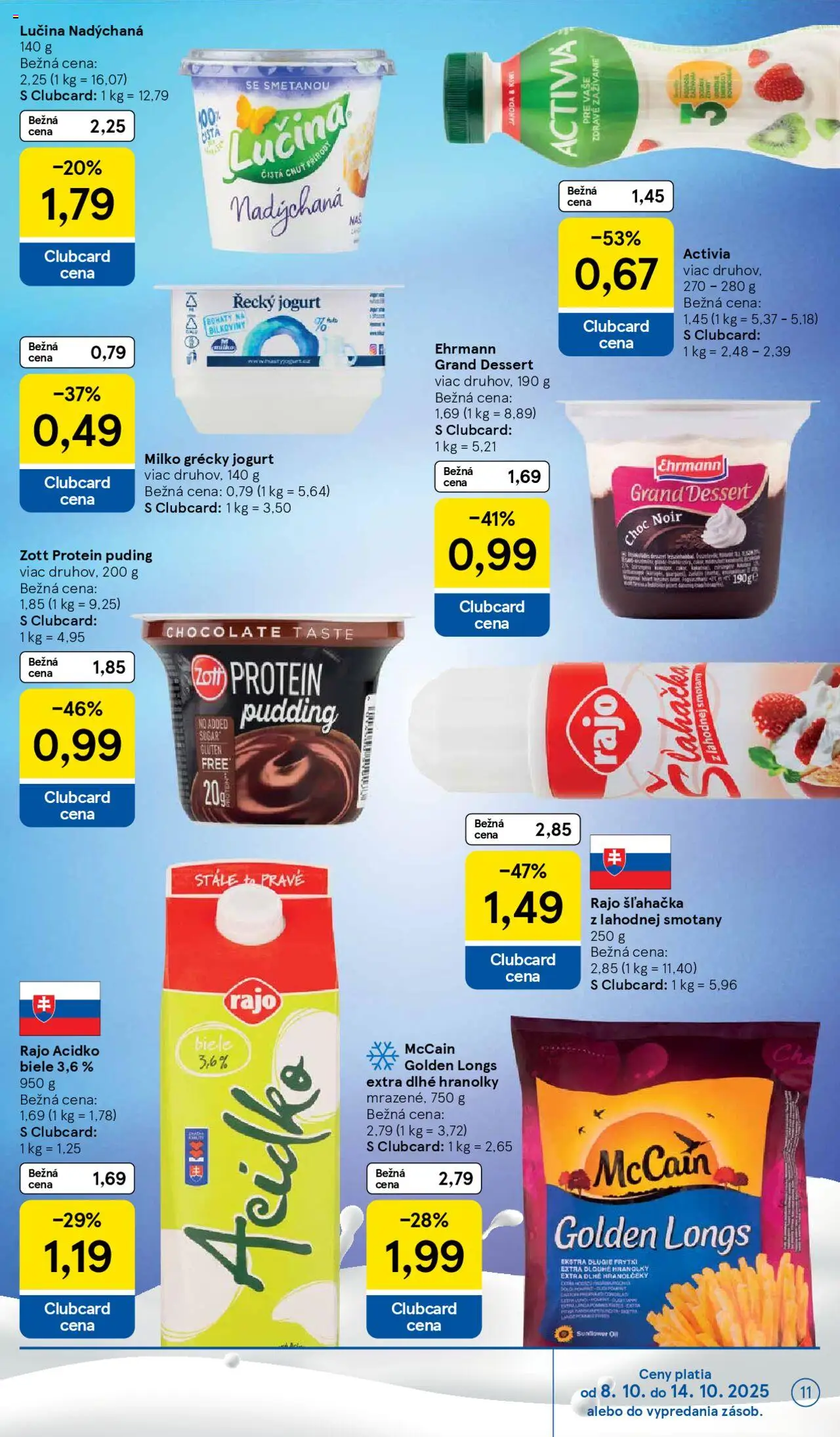 Nové Tesco akcie – leták je platný od 08.10.2025 | Strana: 11 | Produkty: Jogurt, Puding, Kiwi, Acidko