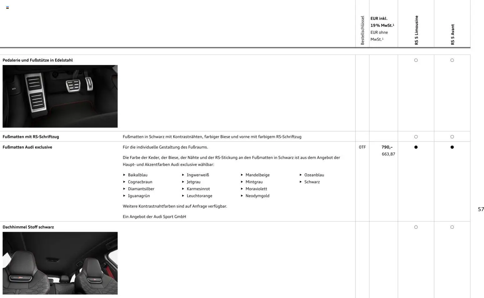 Audi RS 5 Limousine / RS 5 Avant – gültig ab 01.04.2026 | Seite: 57