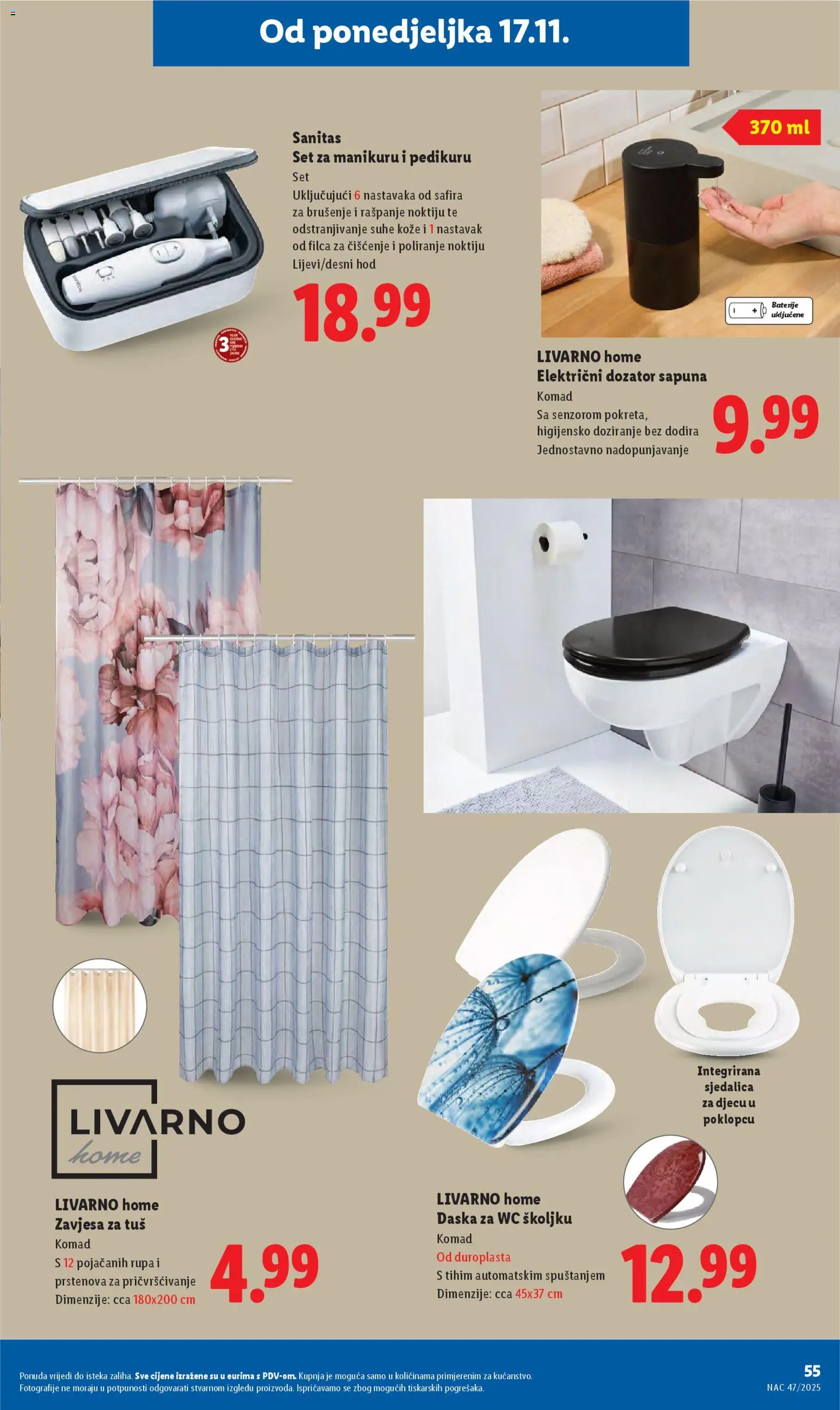 Lidl katalog | vrijedi od 17.11.2025 | Stranica: 55 | Proizvodi: Tuš, Zavjesa, Baterije
