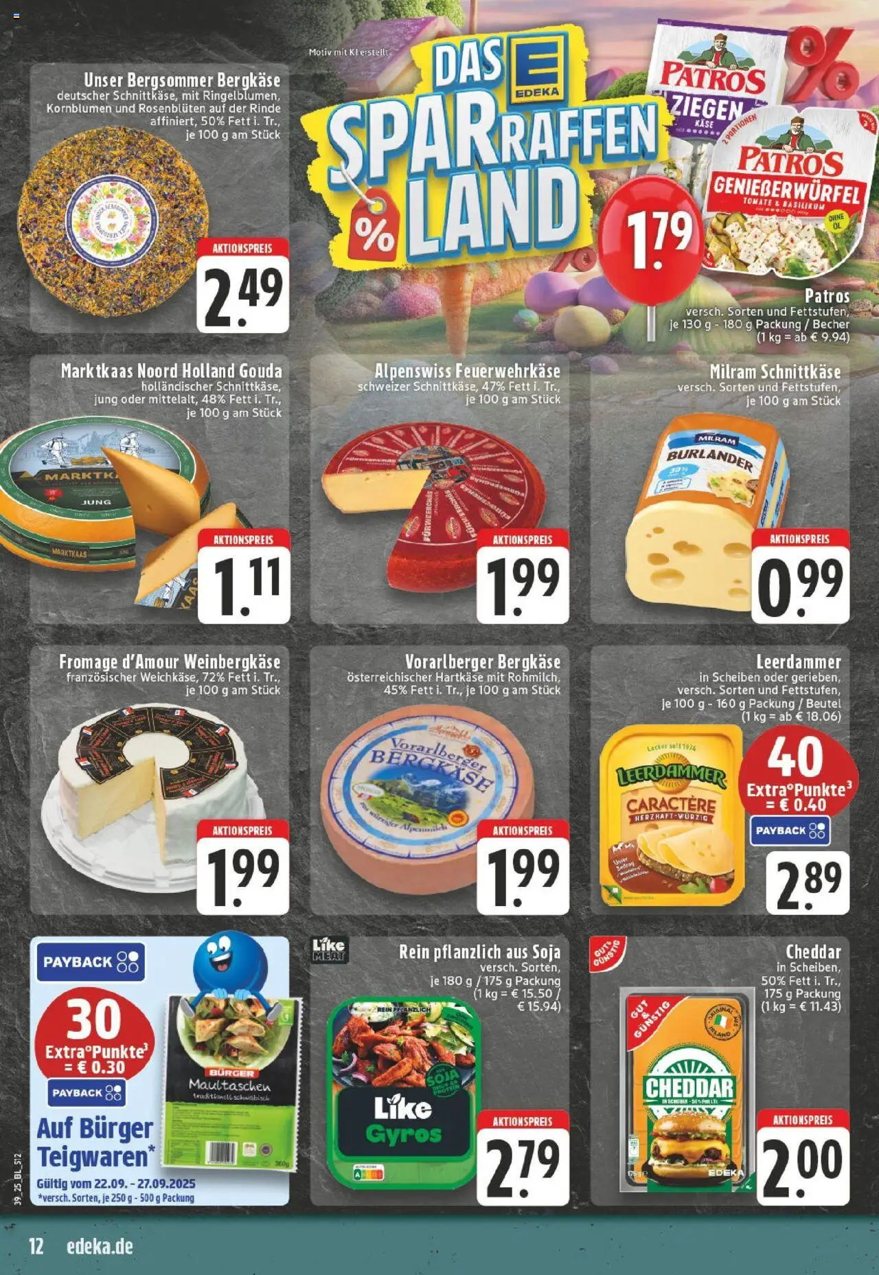 Edeka prospekt Ascheberg-Herbern	 – gültig ab 21.09.2025 | Seite: 12 | Produkte: Käse, Leerdammer, Gyros, Like meat