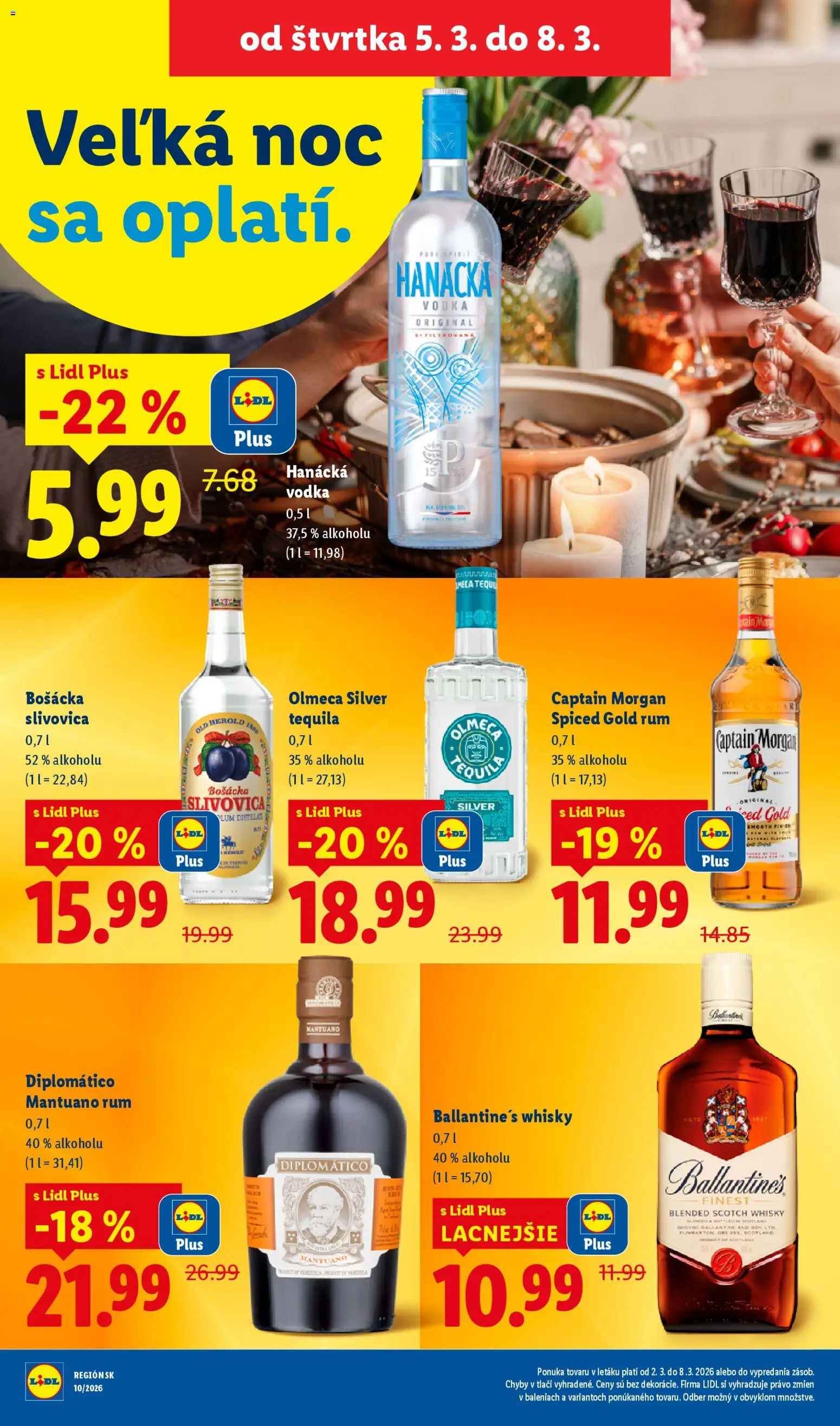 Nové Lidl akcie – leták je platný od 05.03.2026 | Strana: 24 | Produkty: Diplomatico, Bošácka slivovica, Vodka, Ballantines