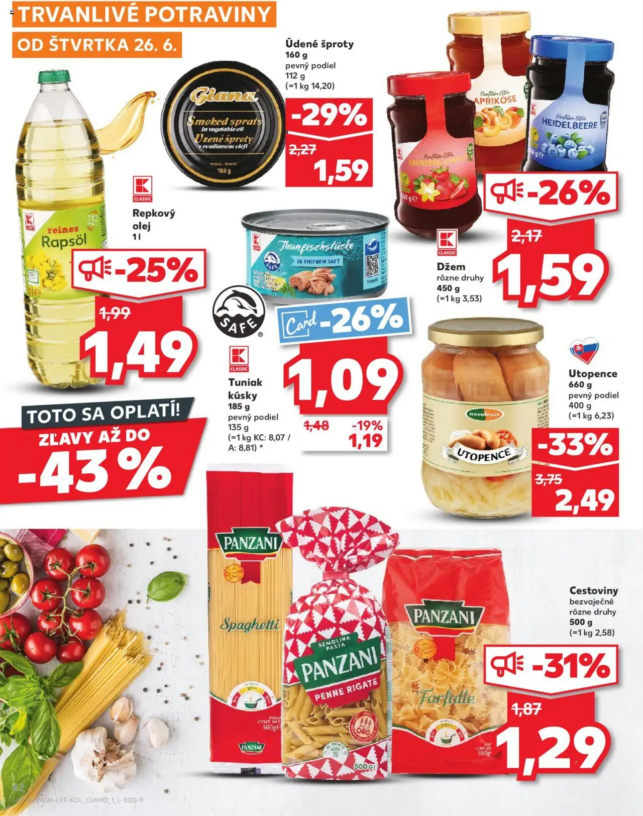 Nové Kaufland akcie – leták je platný od 26.06.2025 | Strana: 42 | Produkty: Olej, Penne, Cestoviny, Repkový olej