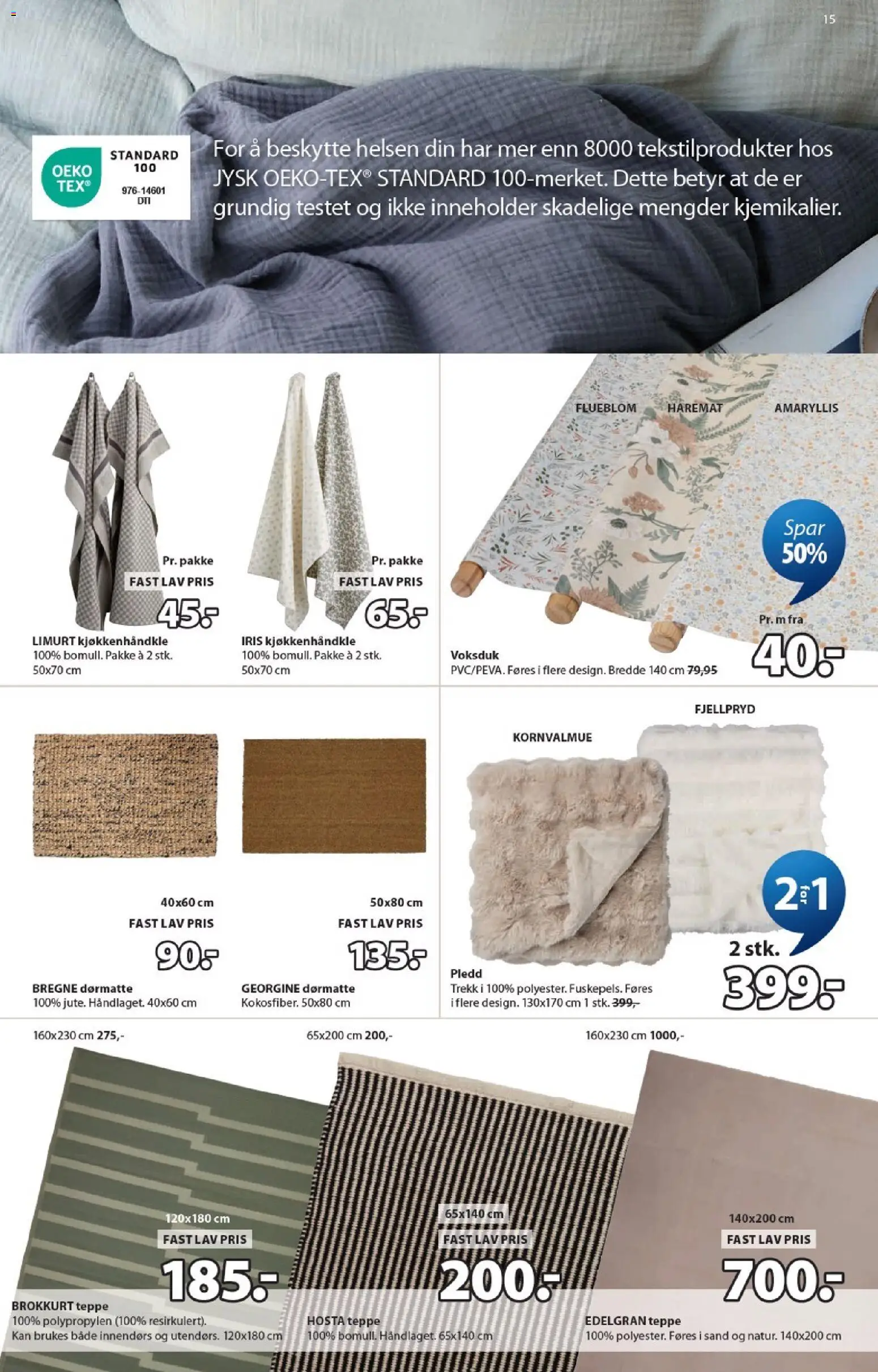 {H1} | Side: 15 | Produkter: Pledd, Суміш дитяча, Teppe, Dørmatte