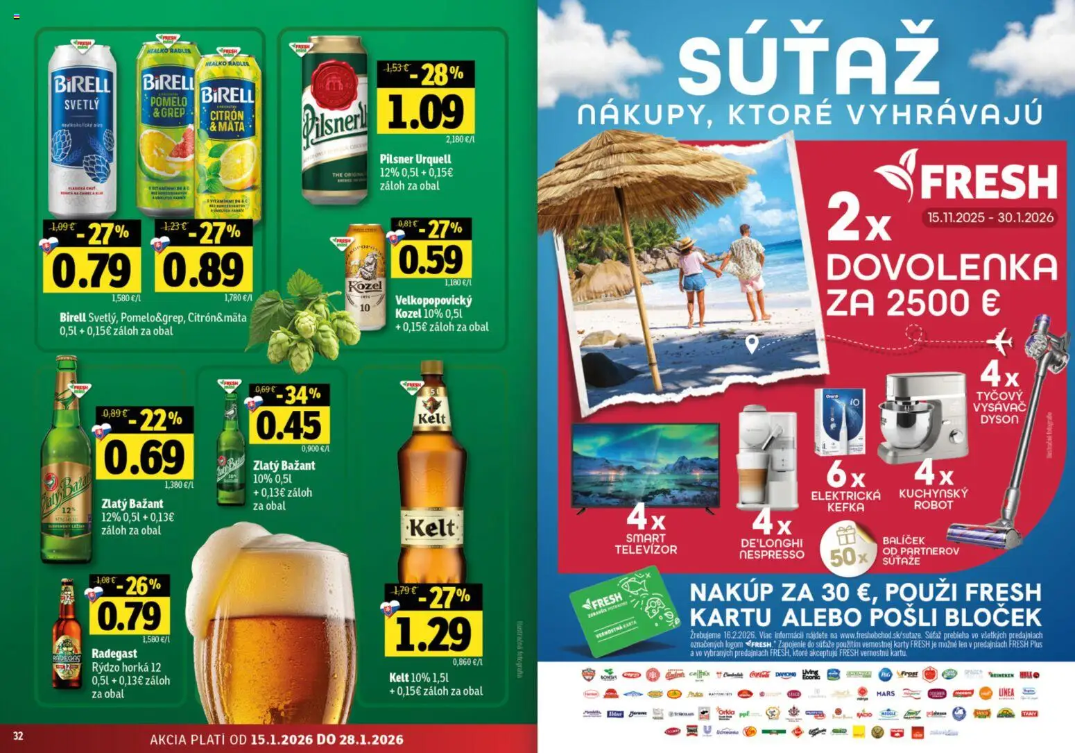 Nové Fresh akcie – leták je platný od 15.01.2026 | Strana: 17 | Produkty: Vysávač, Pilsner Urquell, Kelt, Radler