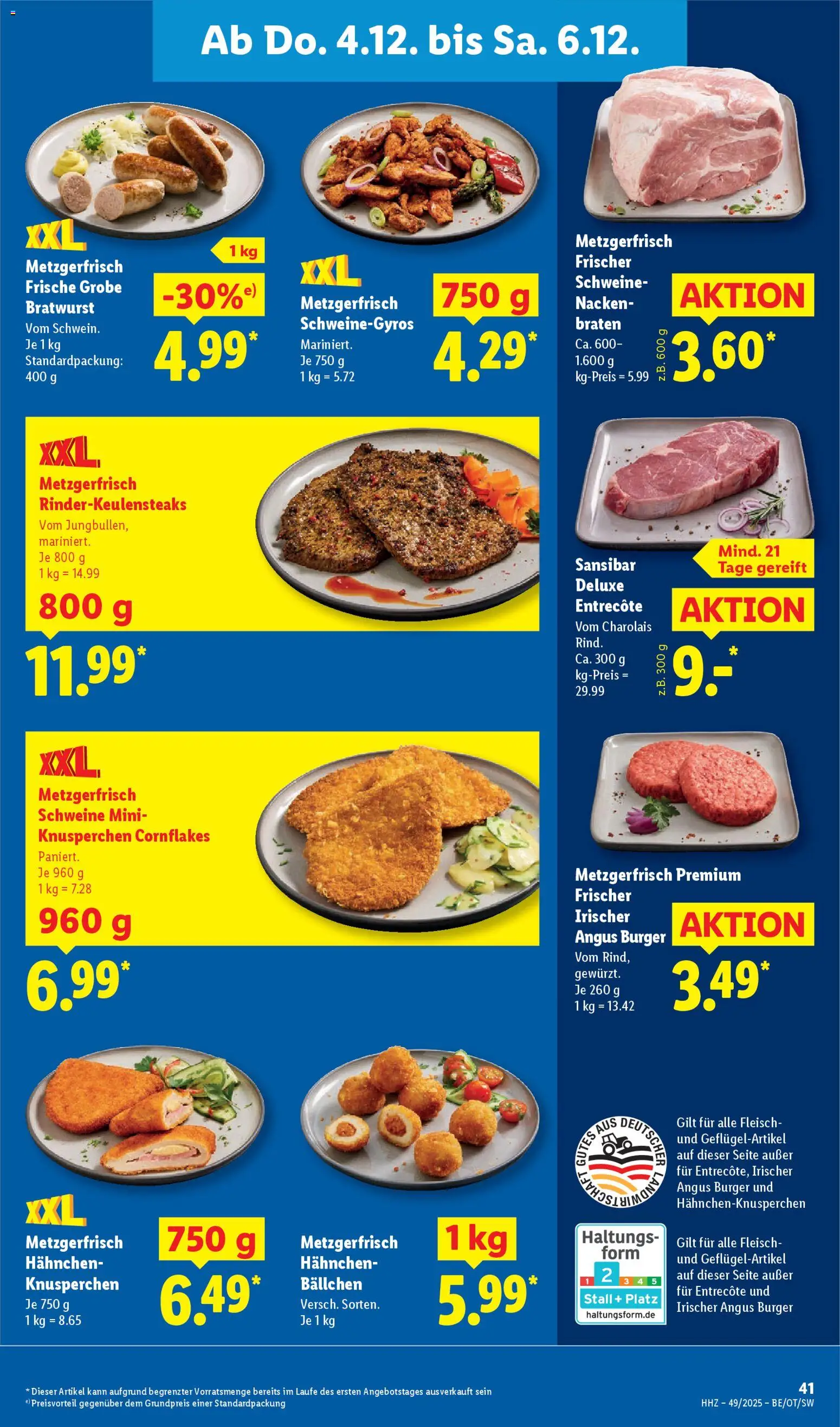 Lidl Prospekt Kornwestheim – gültig ab 01.12.2025 | Seite: 61 | Produkte: Hahnchen, Bratwurst, Burger, Fleisch