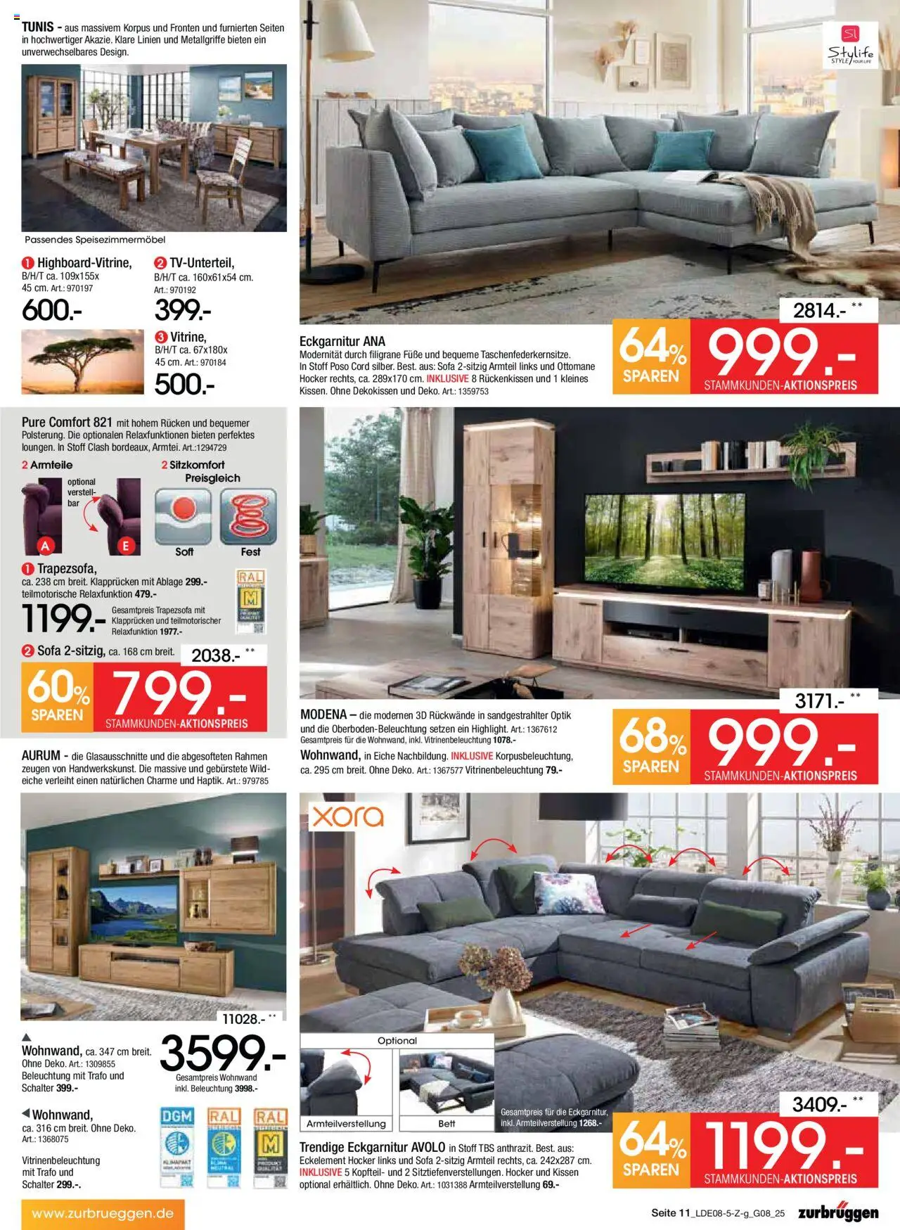 Zurbrüggen Prospekt Bonus Sonder-Tage - gültig ab dem 02.08.2025 | Seite: 11 | Produkte: Hocker, Wohnwand, Bett, Sofa