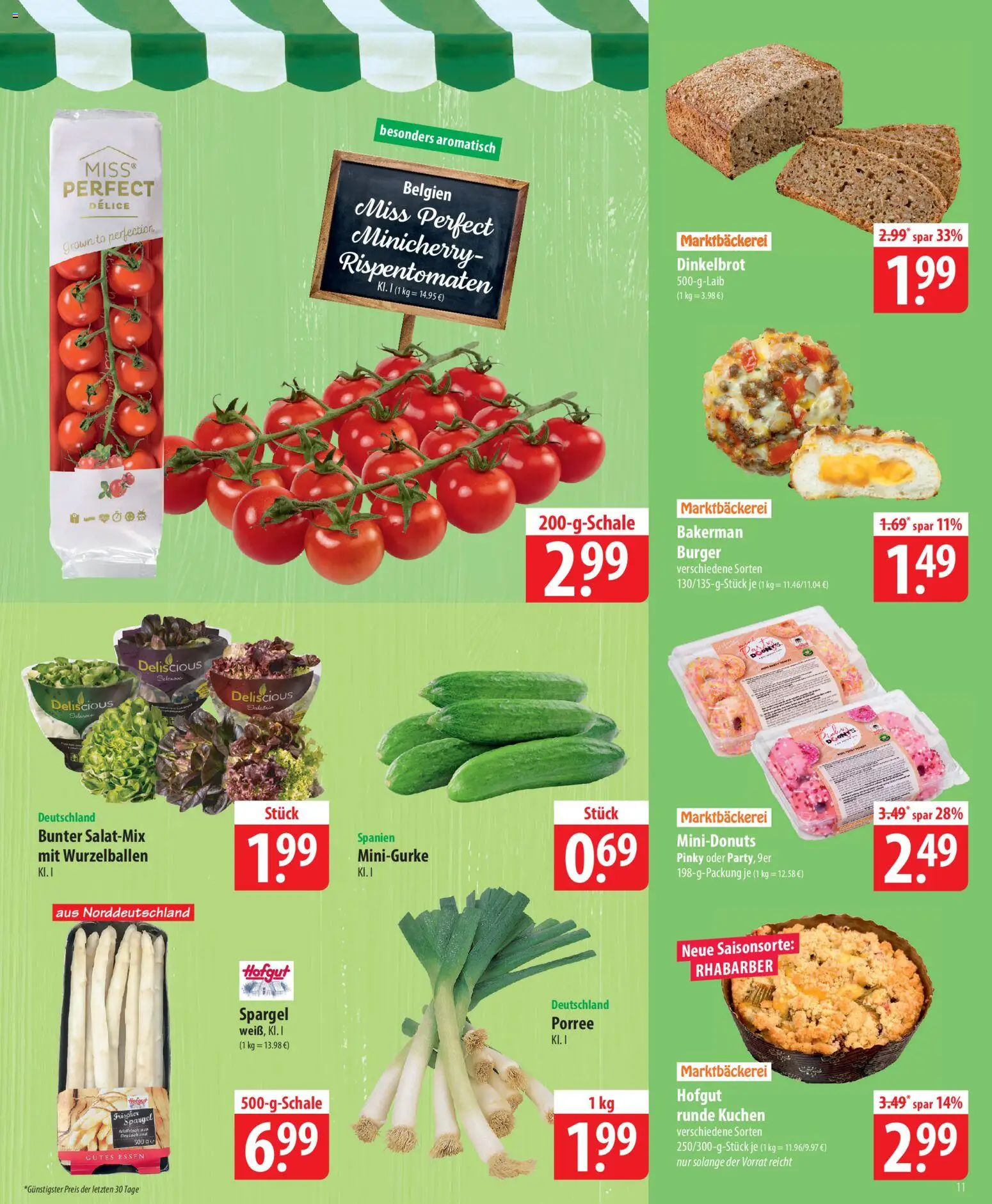 Famila Prospekt 	 – gültig ab 13.04.2026 | Seite: 11 | Produkte: Burger, Spargel, Rhabarber, Kuchen