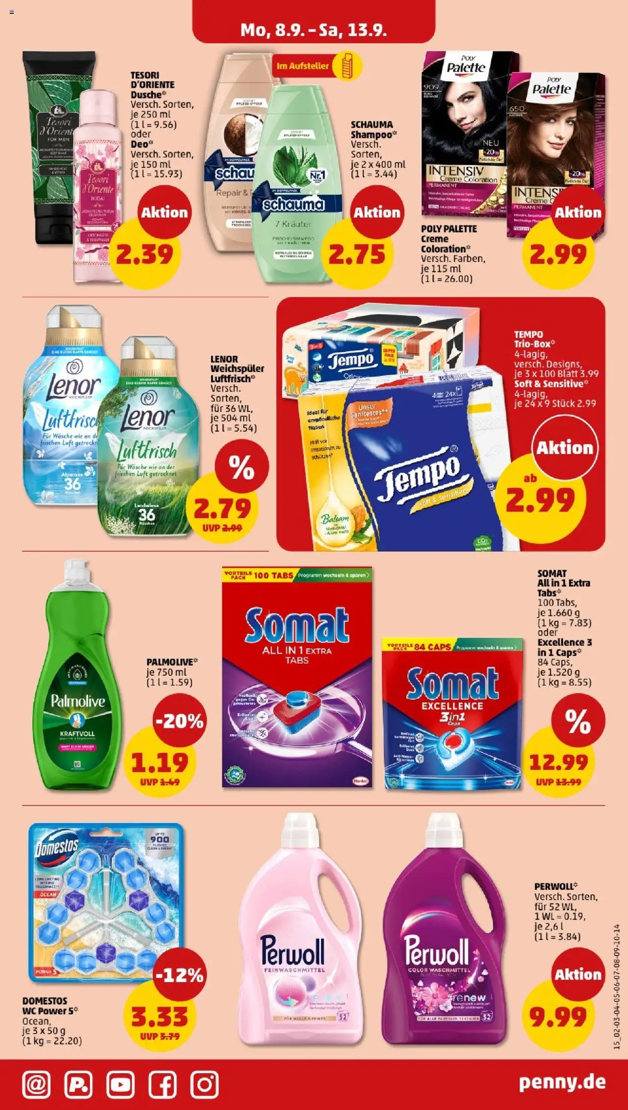 Penny Hamburg – gültig ab 08.09.2025 | Seite: 15 | Produkte: Lenor, Weichspüler, Waschmittel, Tempo