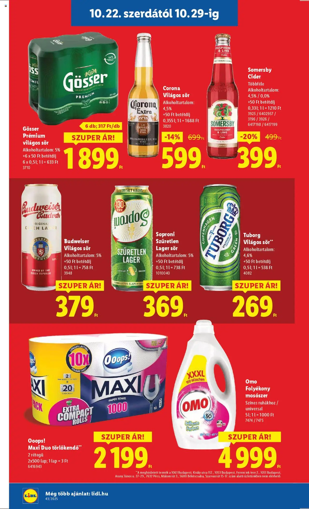 Lidl akciós ujság - amely érvényes a következő dátumtól: 22.10.2025 | Oldal: 14 | Termékek: Budweiser, Törlőkendő, Folyékony mosószer, Mosószer