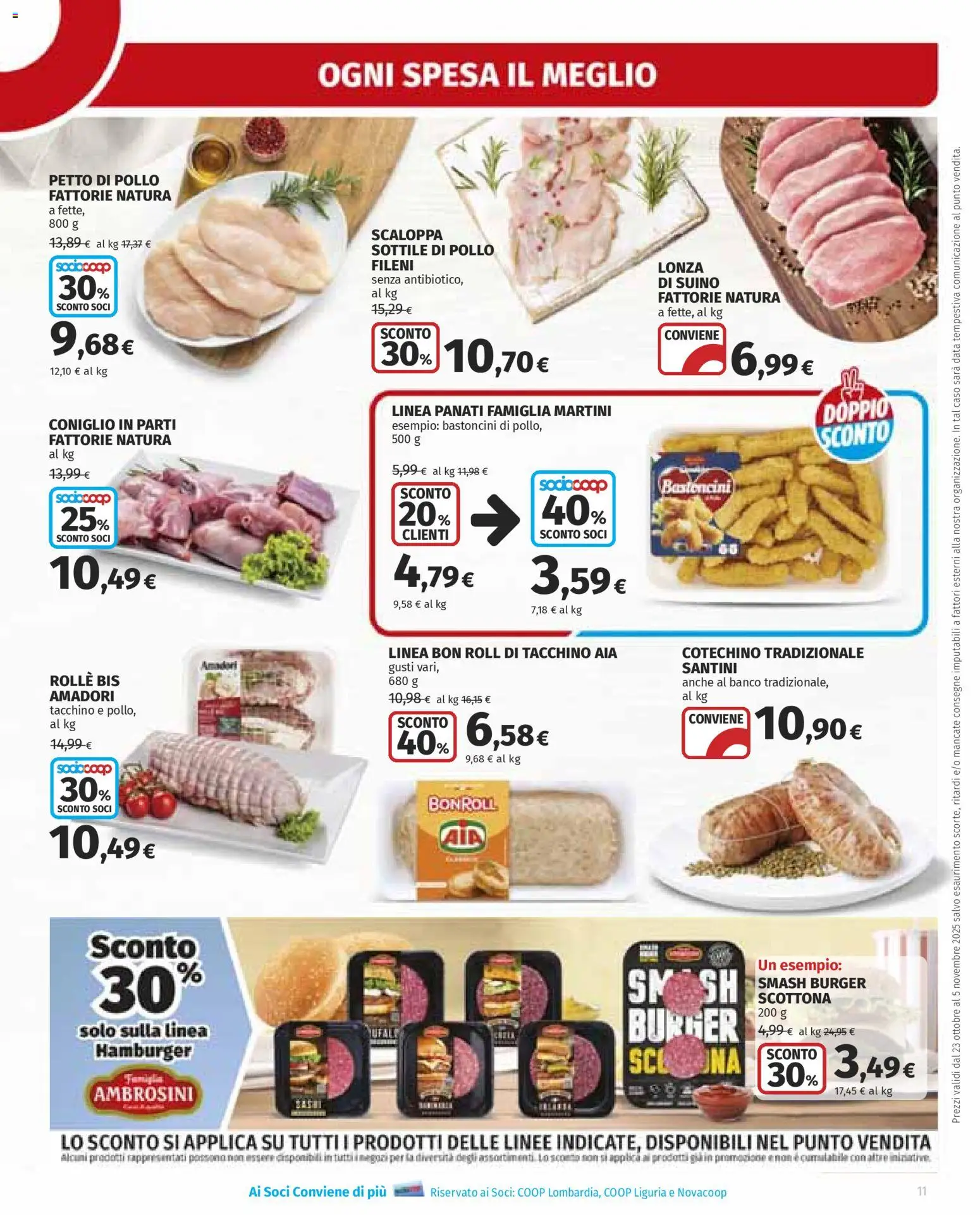 Volantino Ipercoop del 23.10.2025 | Pagina: 11 | Prodotti: Petto di Pollo, Pollo, Suino, Tacchino
