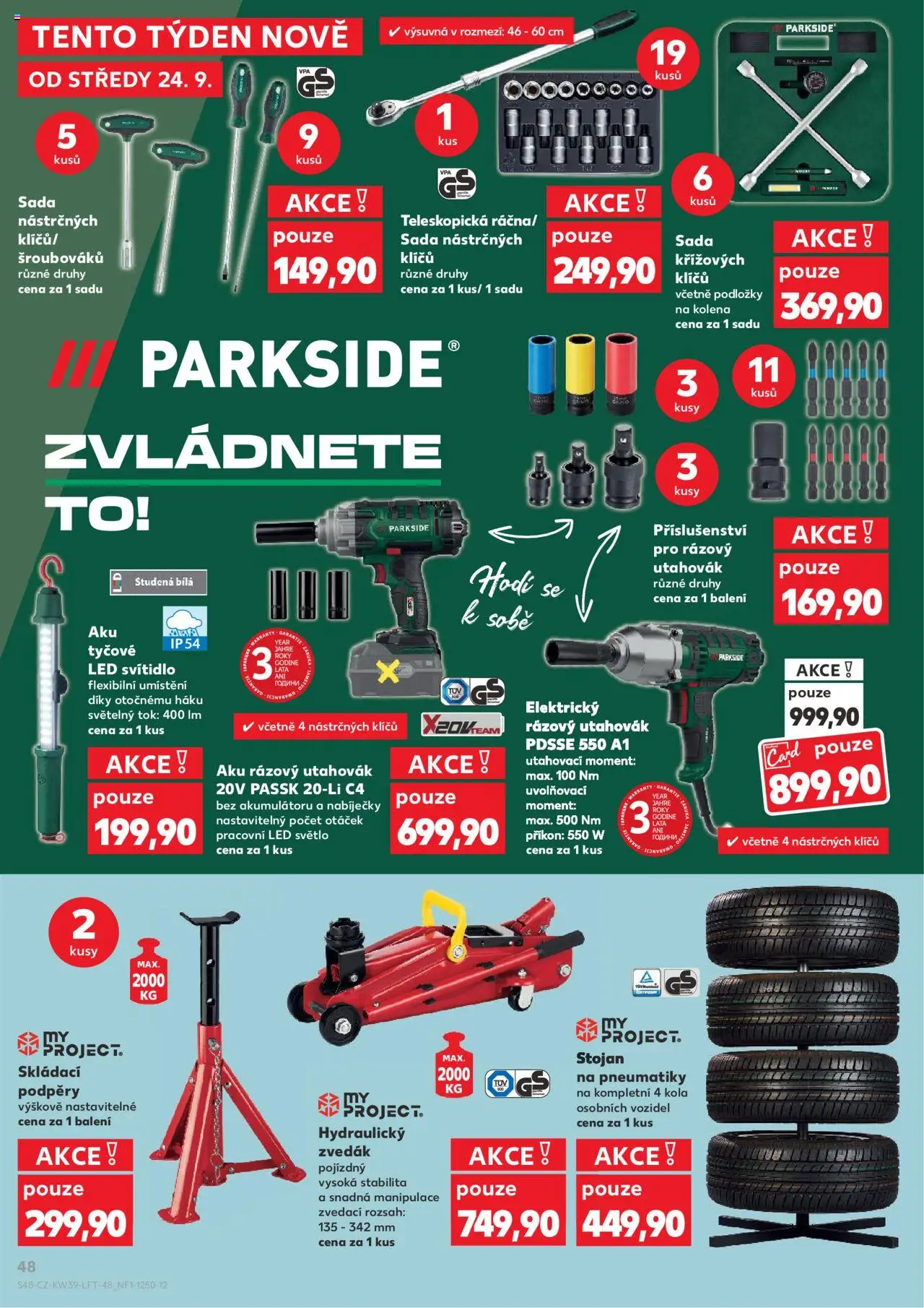 Kaufland leták od 24.09.2025 | Strana: 48 | Produkty: Parkside, Stojan na pneumatiky, Elektrický rázový utahovák, LED