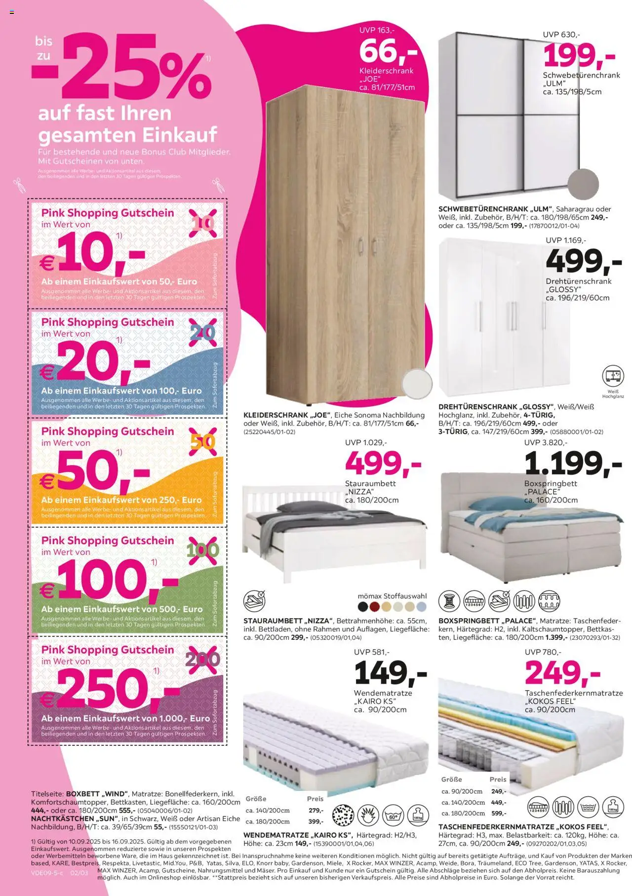 Mömax Prospekt 	 – gültig ab 08.09.2025 | Seite: 2 | Produkte: Matratze, Kleiderschrank, Boxspringbett, Nachtkästchen