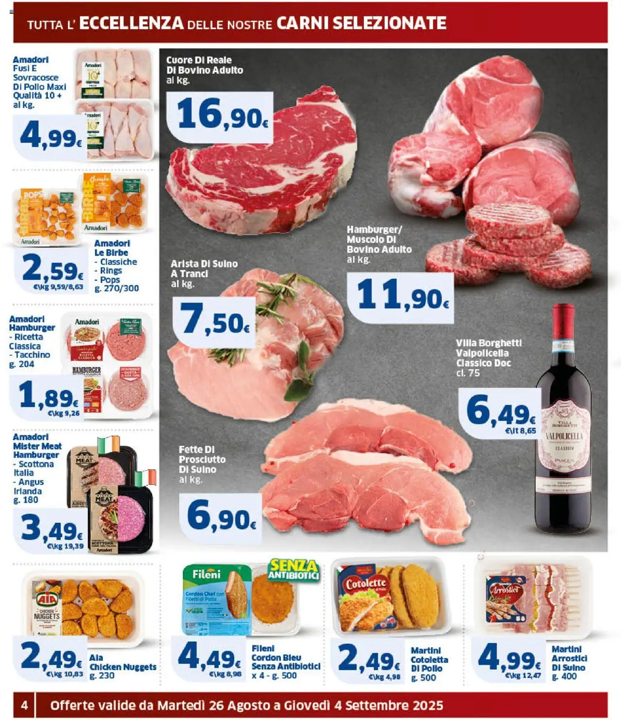 Volantino SIGMA del 26.08.2025 | Pagina: 4 | Prodotti: Bovino, Nuggets, Suino, Hamburger